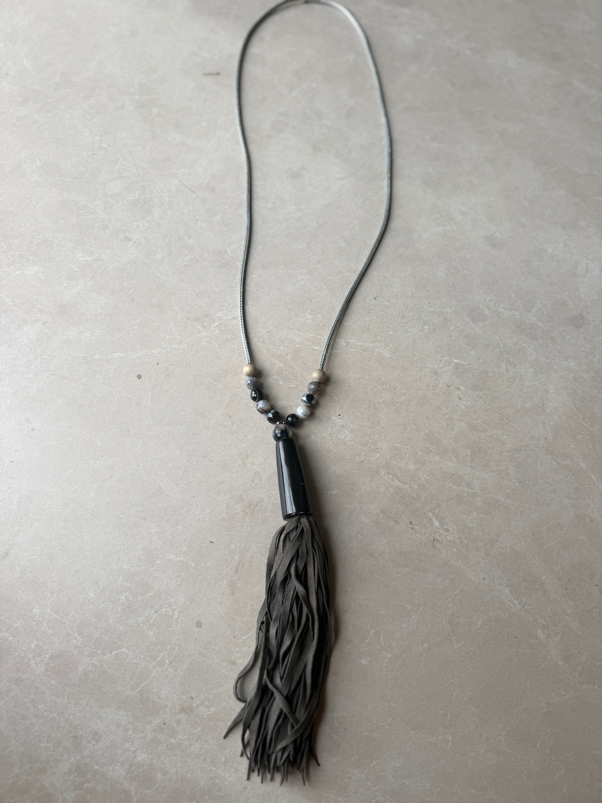 Long cord necklace with tassel & beads