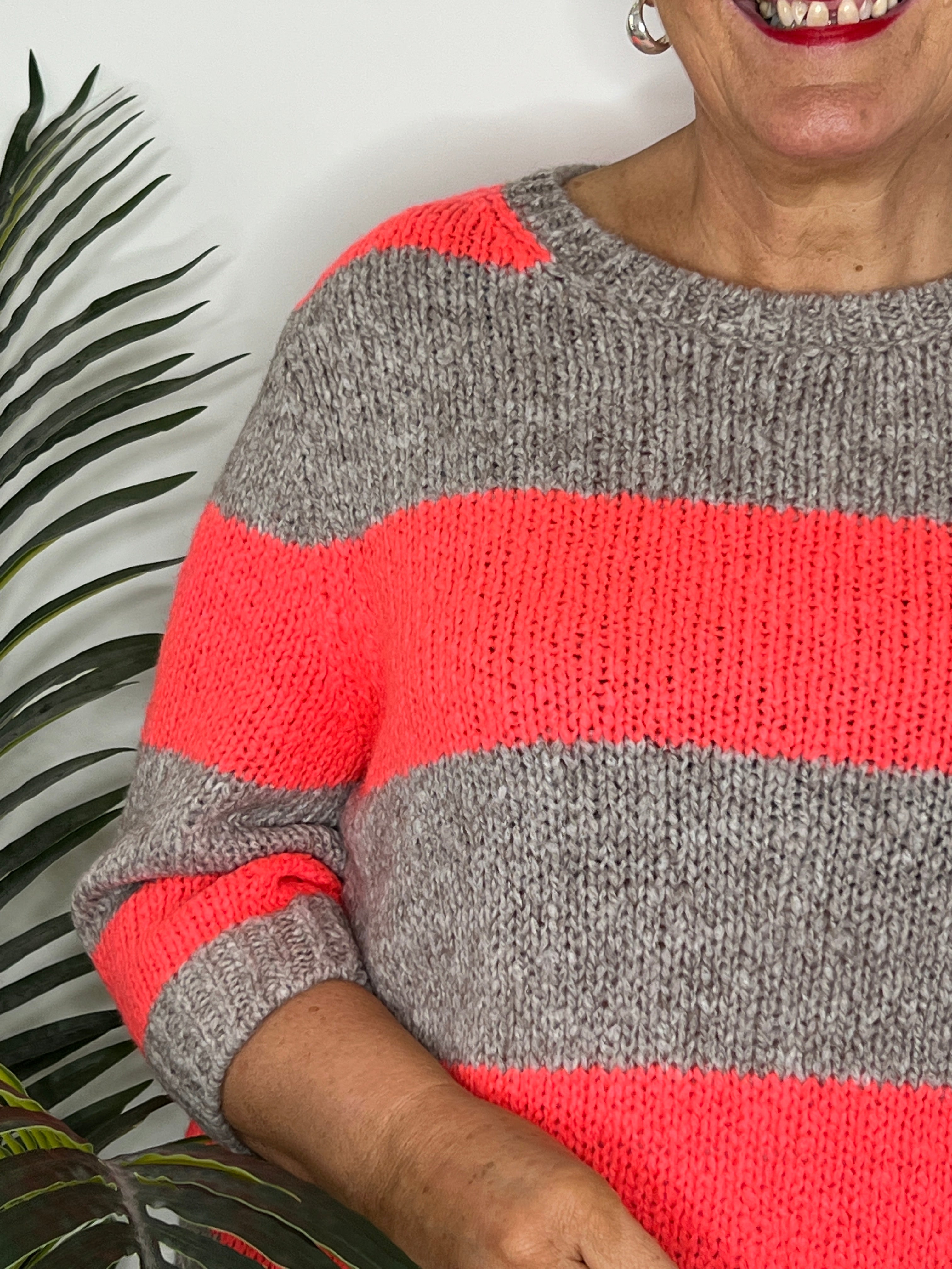 Oui Esmy Striped Pullover In Brown Rose
