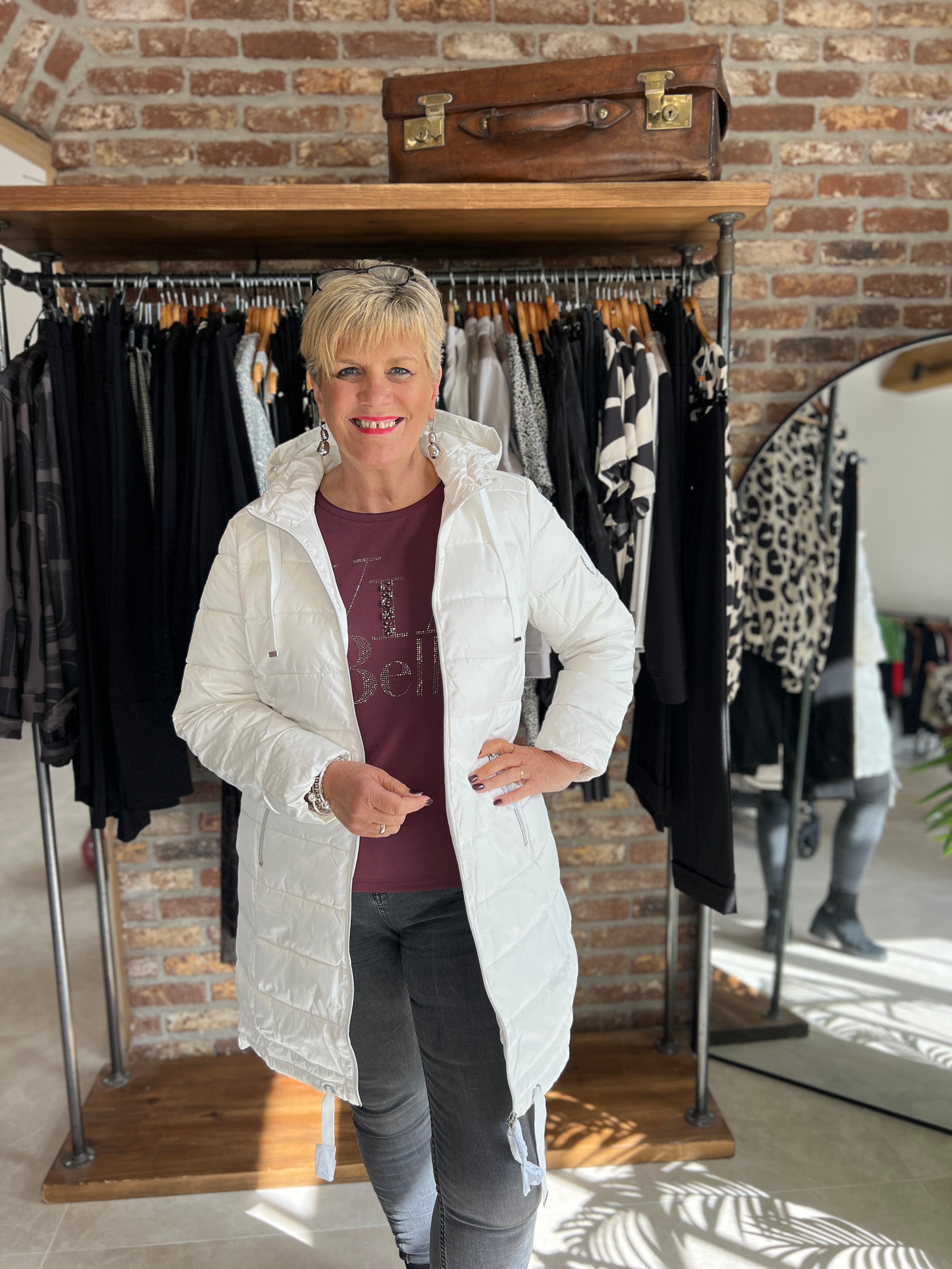 Monari Quilted Coat With Stripes In Cashmere