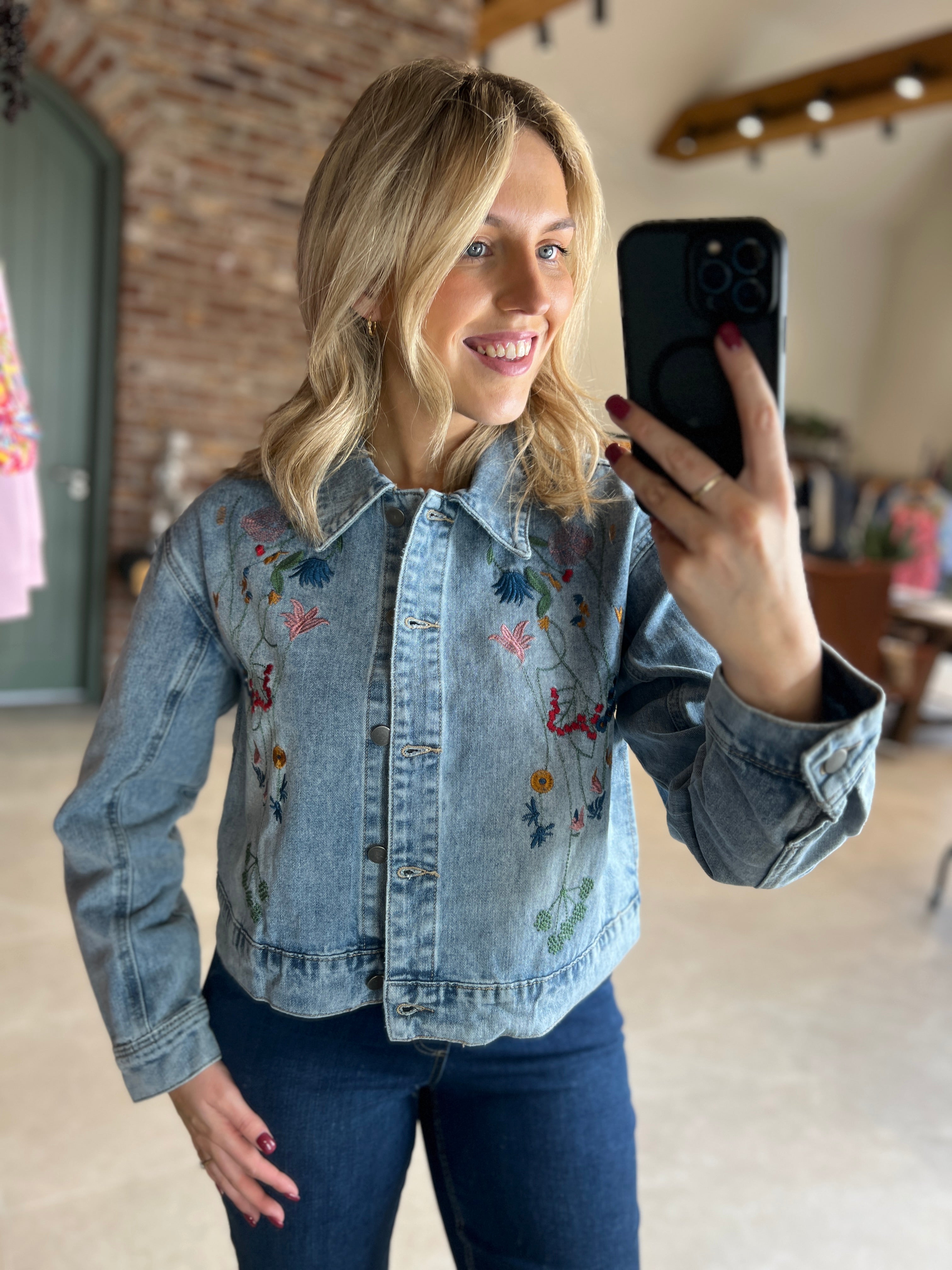 Culture Embroidery Denim Jacket In Light Wash