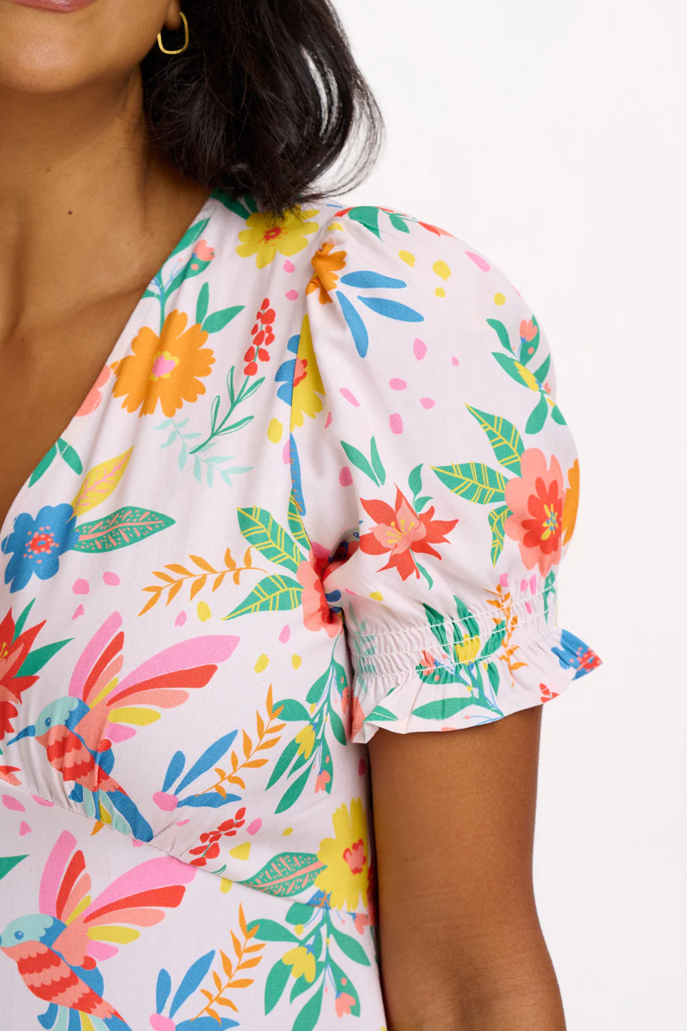 Sugarhill Brighton Tropical Hummingbird Dress In Off White