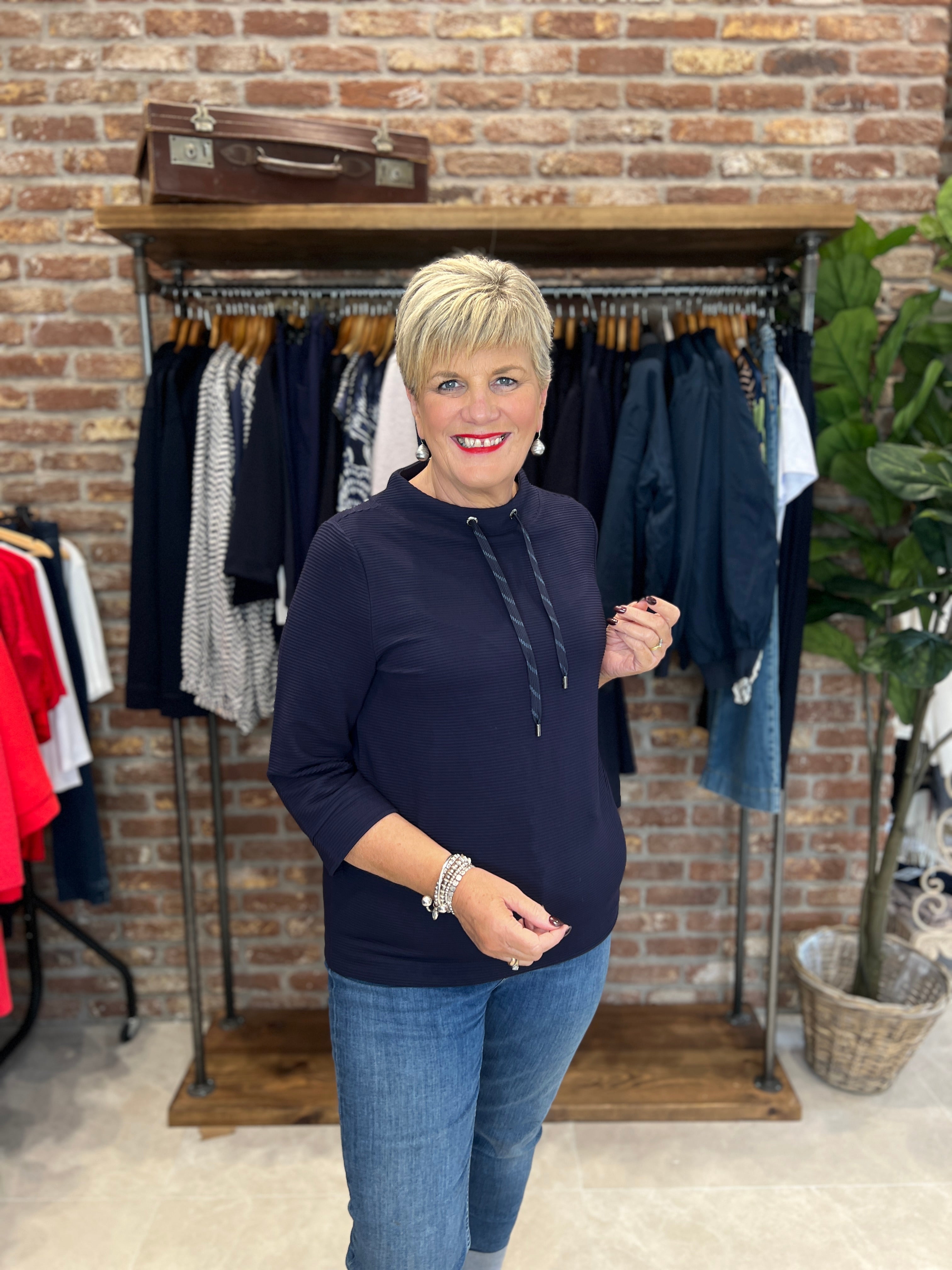 Cecil Ribbed Funnel Neck sweatshirt In Urban Dark Blue
