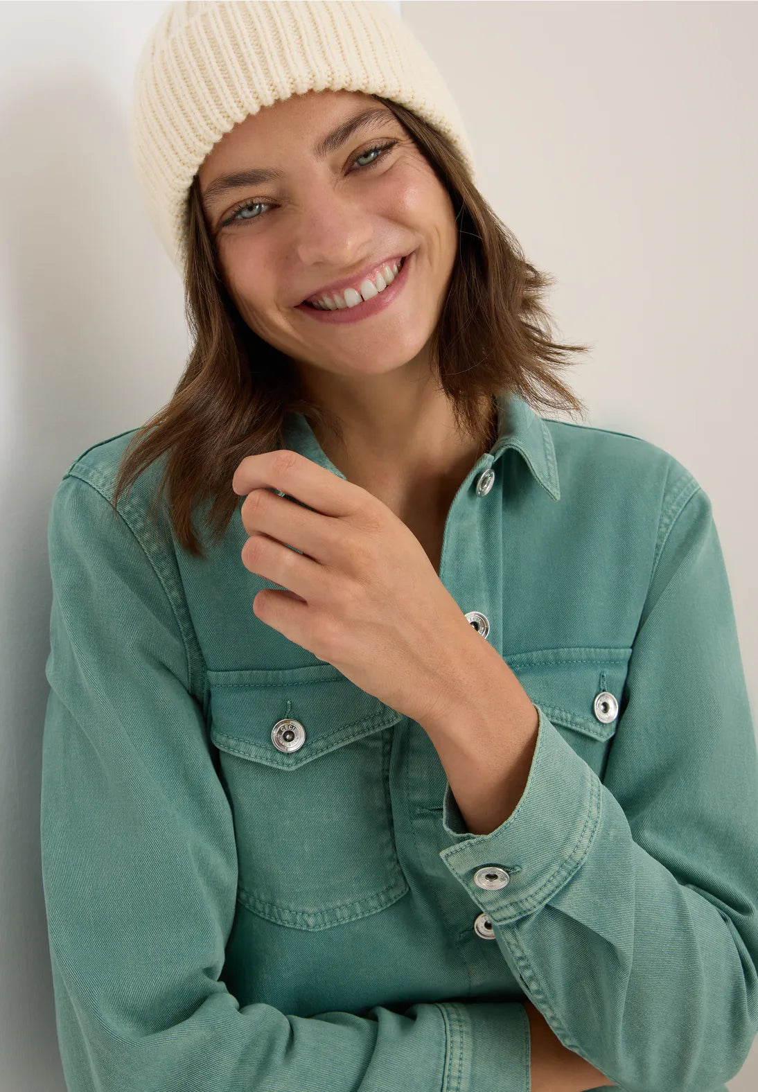 Cecil Coloured Denim Over shirt In Jewel Green