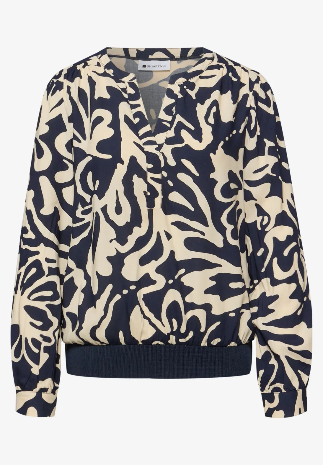 Street One V-neck floral blouse In Navy & cream