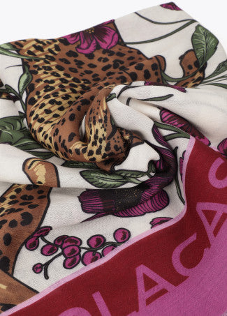 Tigers & flowers scarf in pink/ecru multi