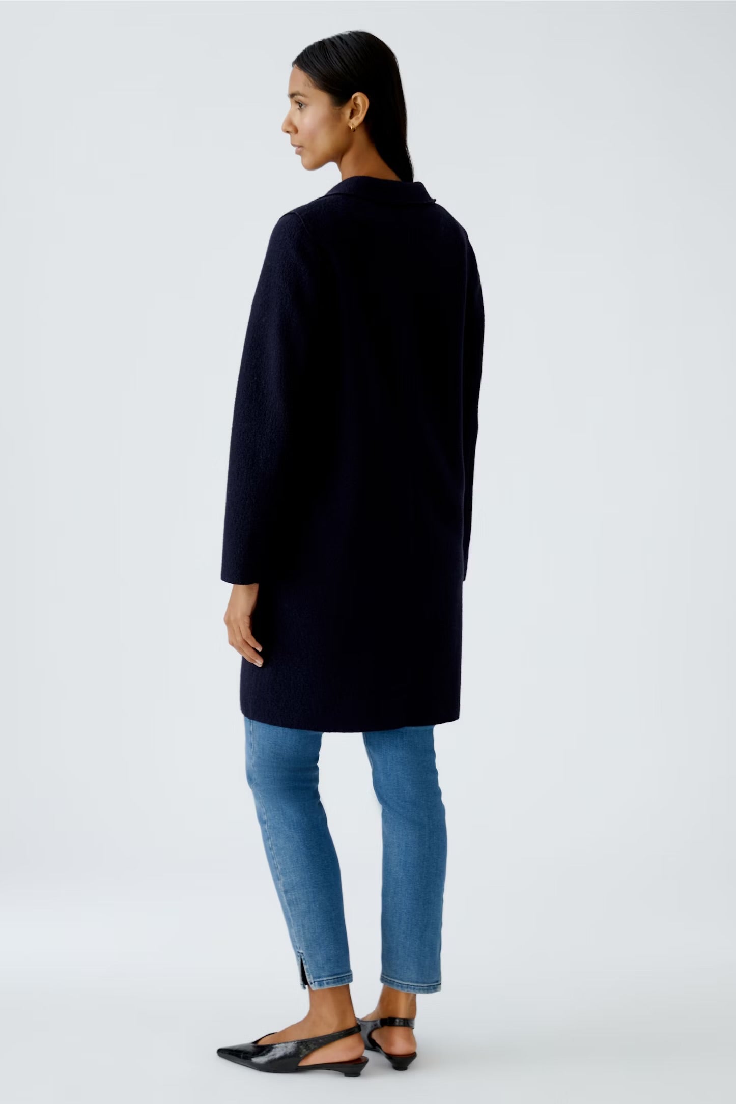 Oui Mayson Boiled Wool Coat In Dark Blue