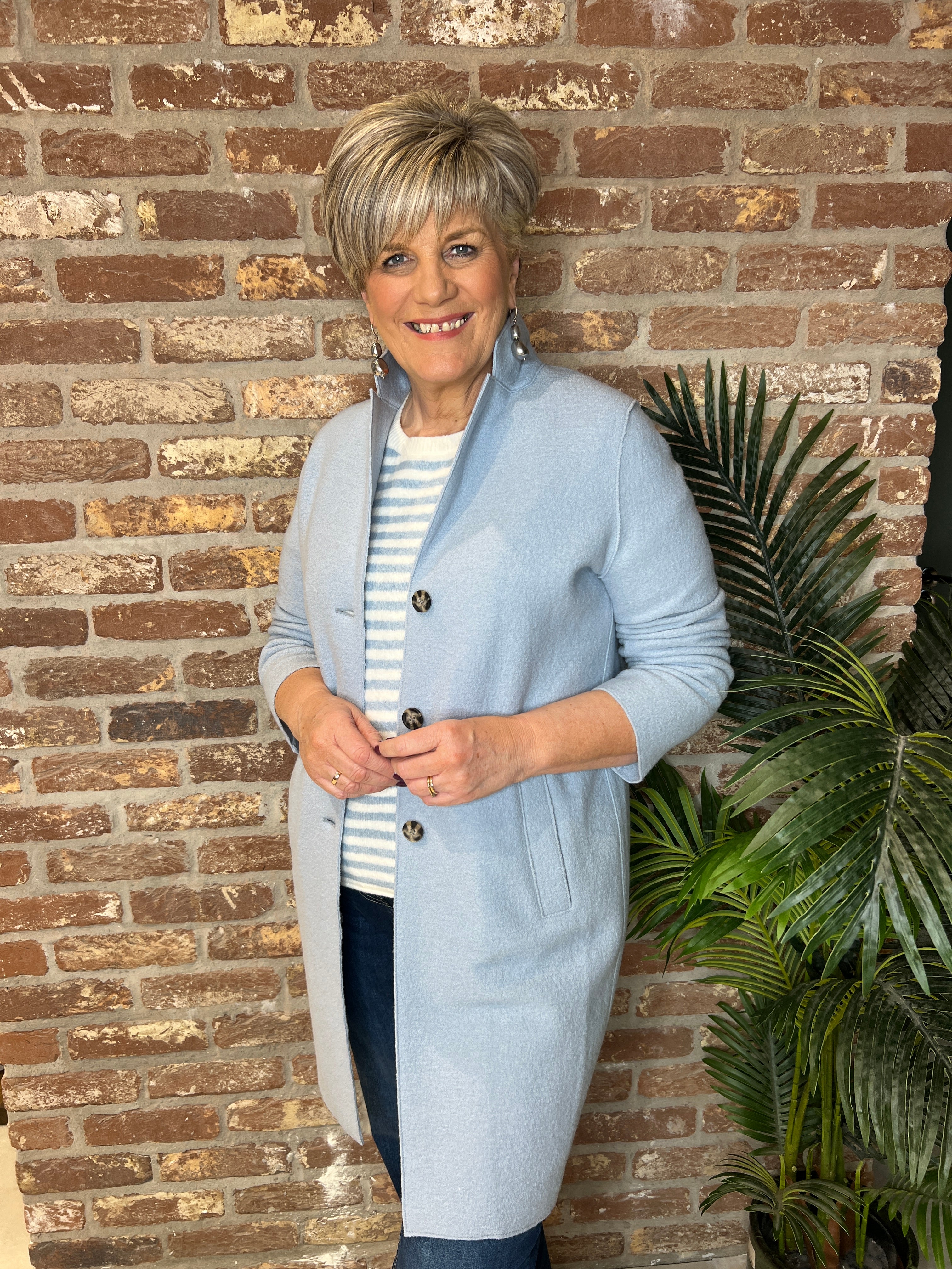 Oui Striped Pullover In White & Blue