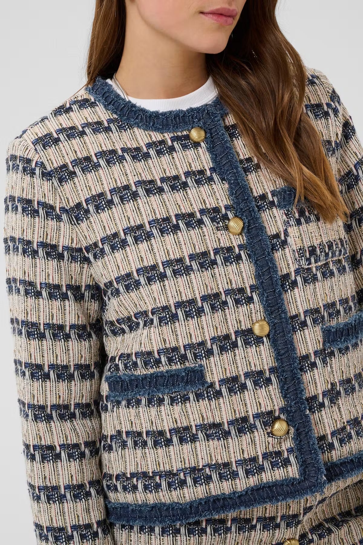 Patterned short jacket in Navy multi