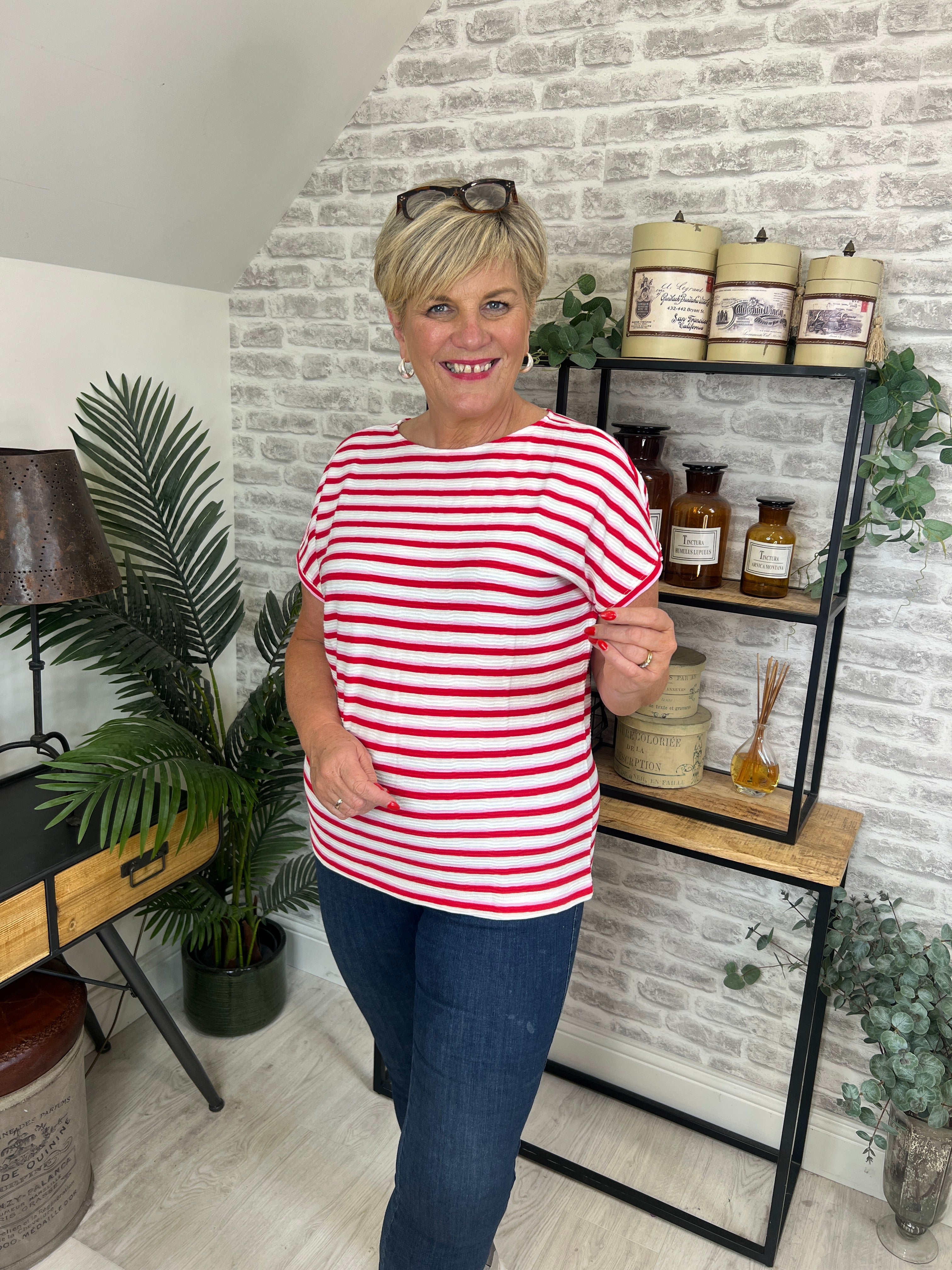Cecil Striped T-shirt In Glazed Apple Red
