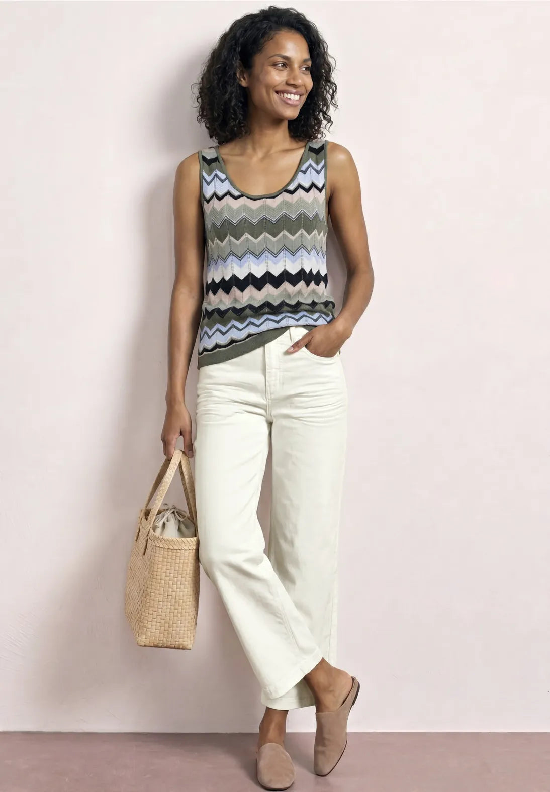 Street One Wide Leg Jeans In Off White