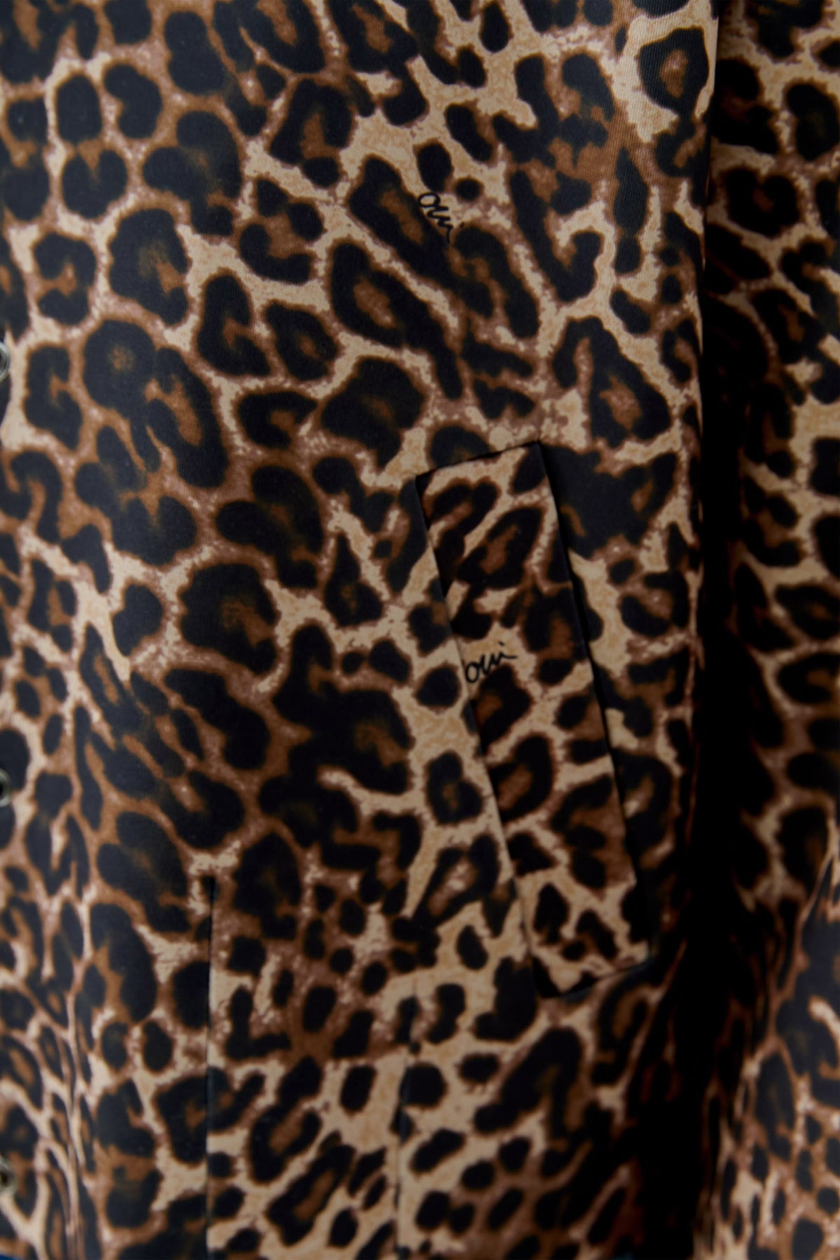 Leopard print scuba jacket in camel grey