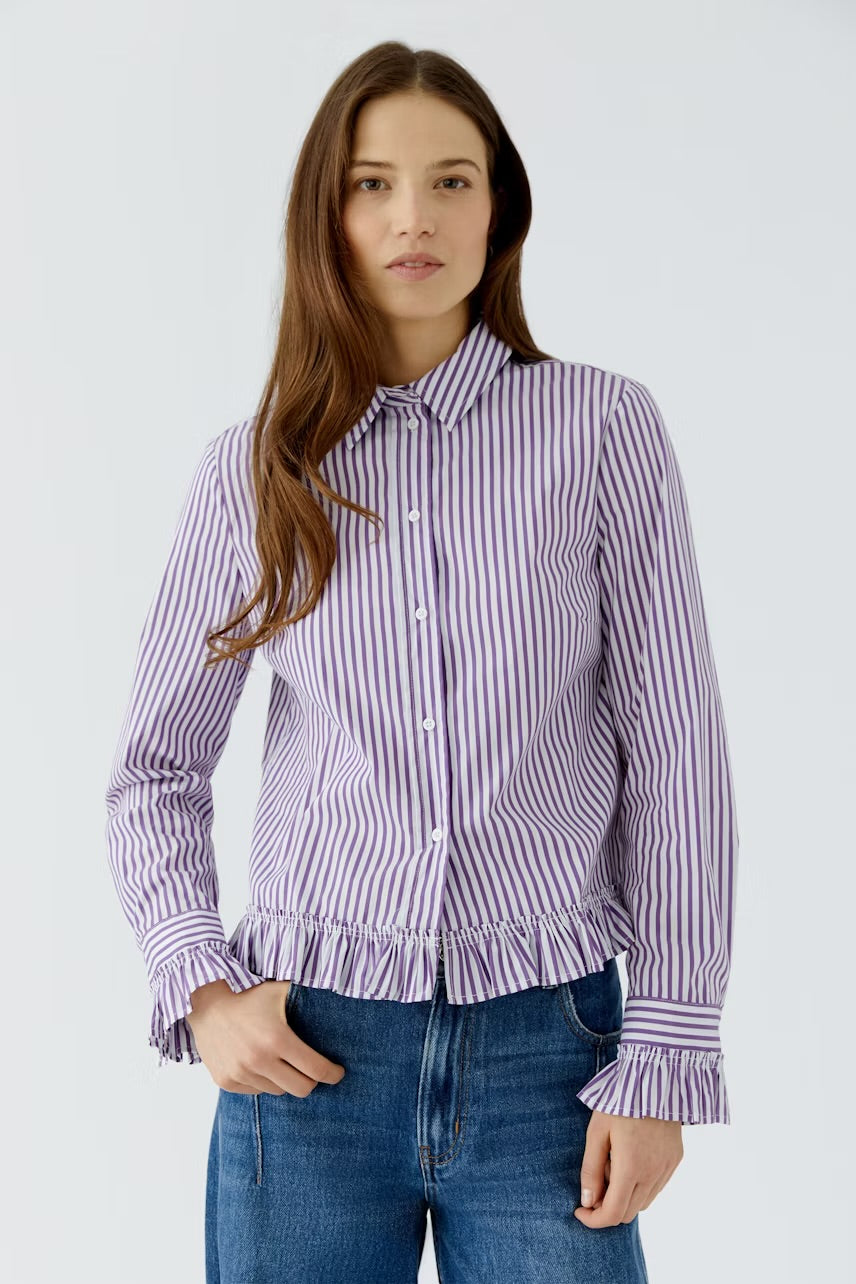 Striped shirt blouse in white & violet