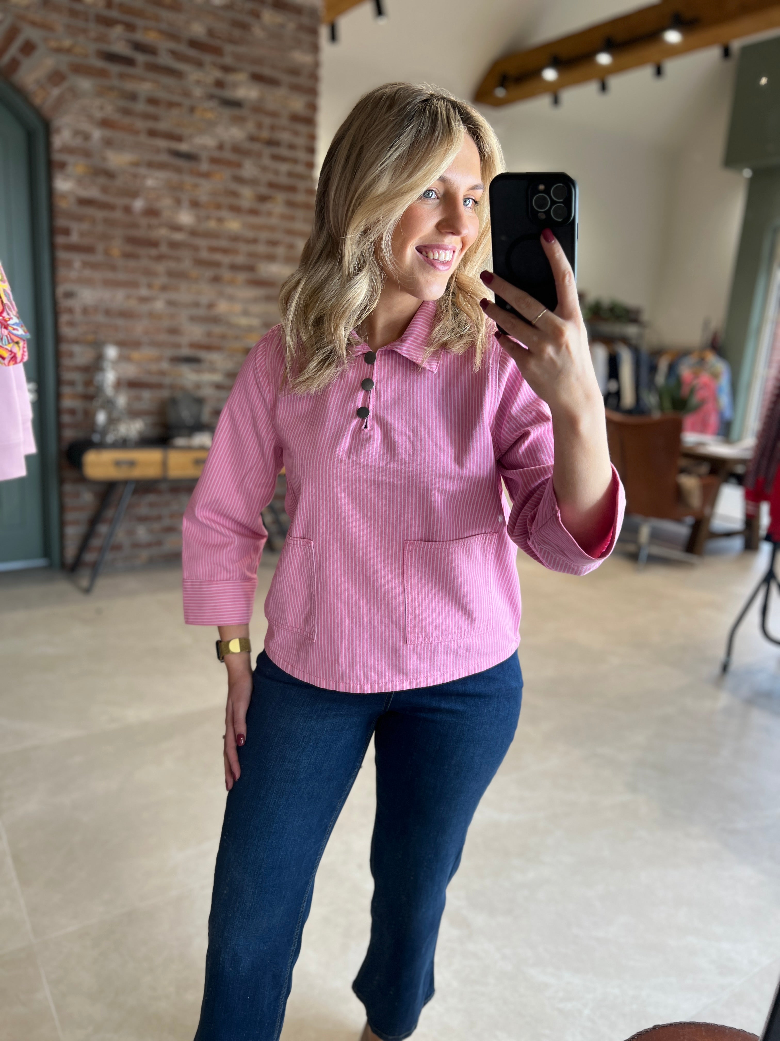 Culture Striped Denim Shirt In Pink & White