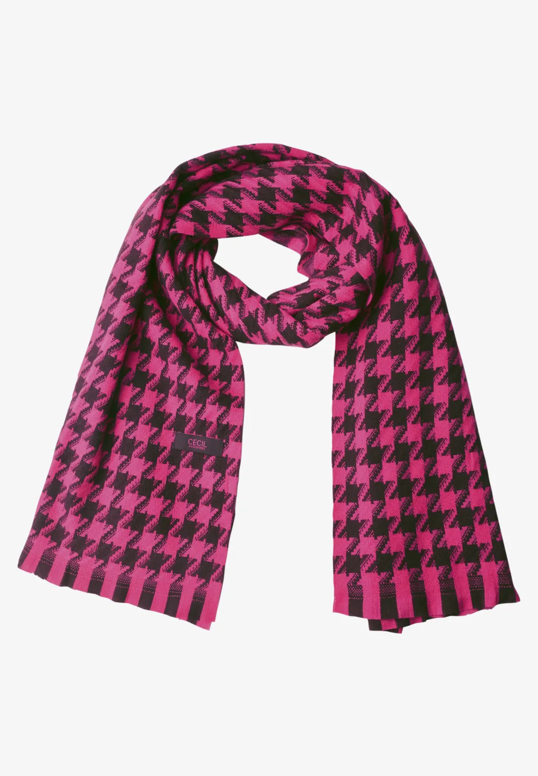 Houndstooth printed scarf in pink & brown