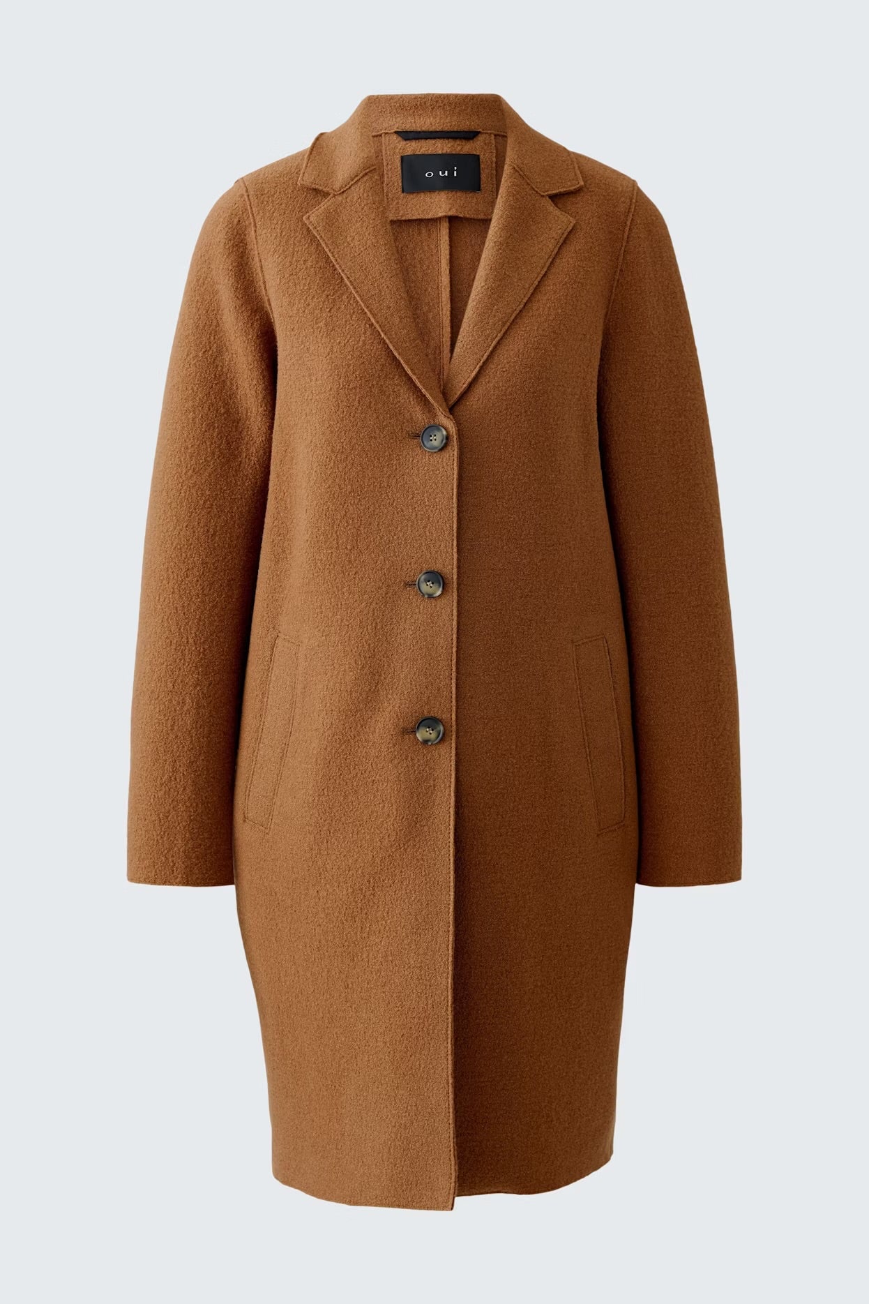 Oui Mayson Boiled Wool Coat In Camel