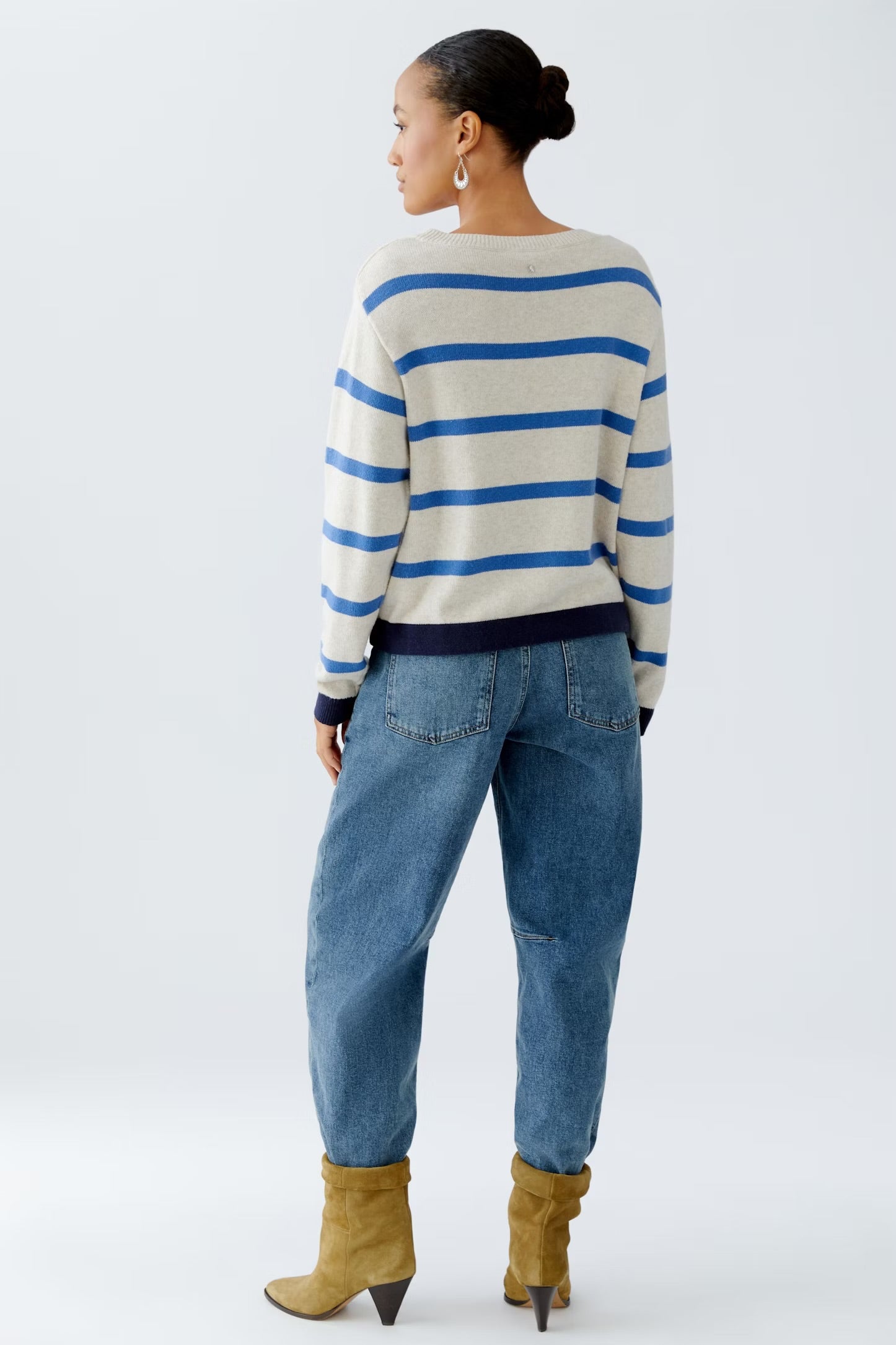 Oui Stripe Pullover In Off White & Blue