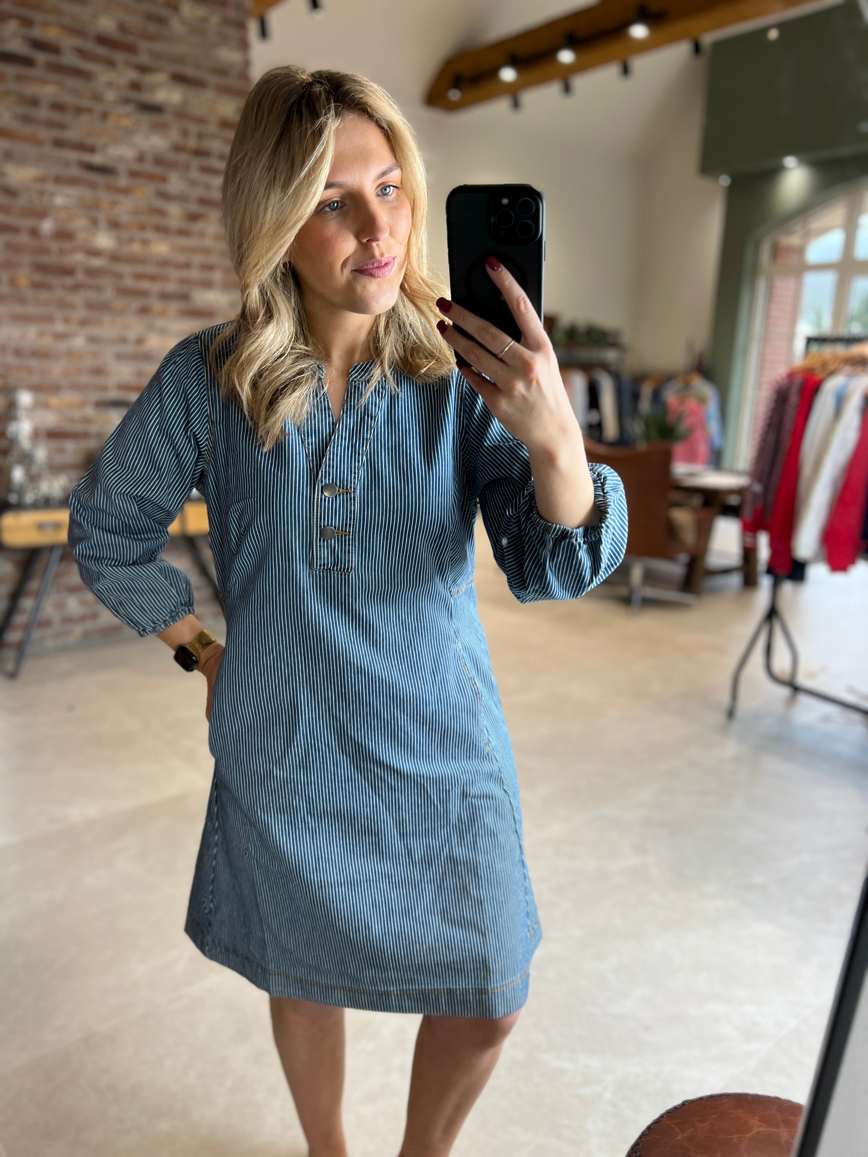 Culture Striped Denim Dress In Blue & White