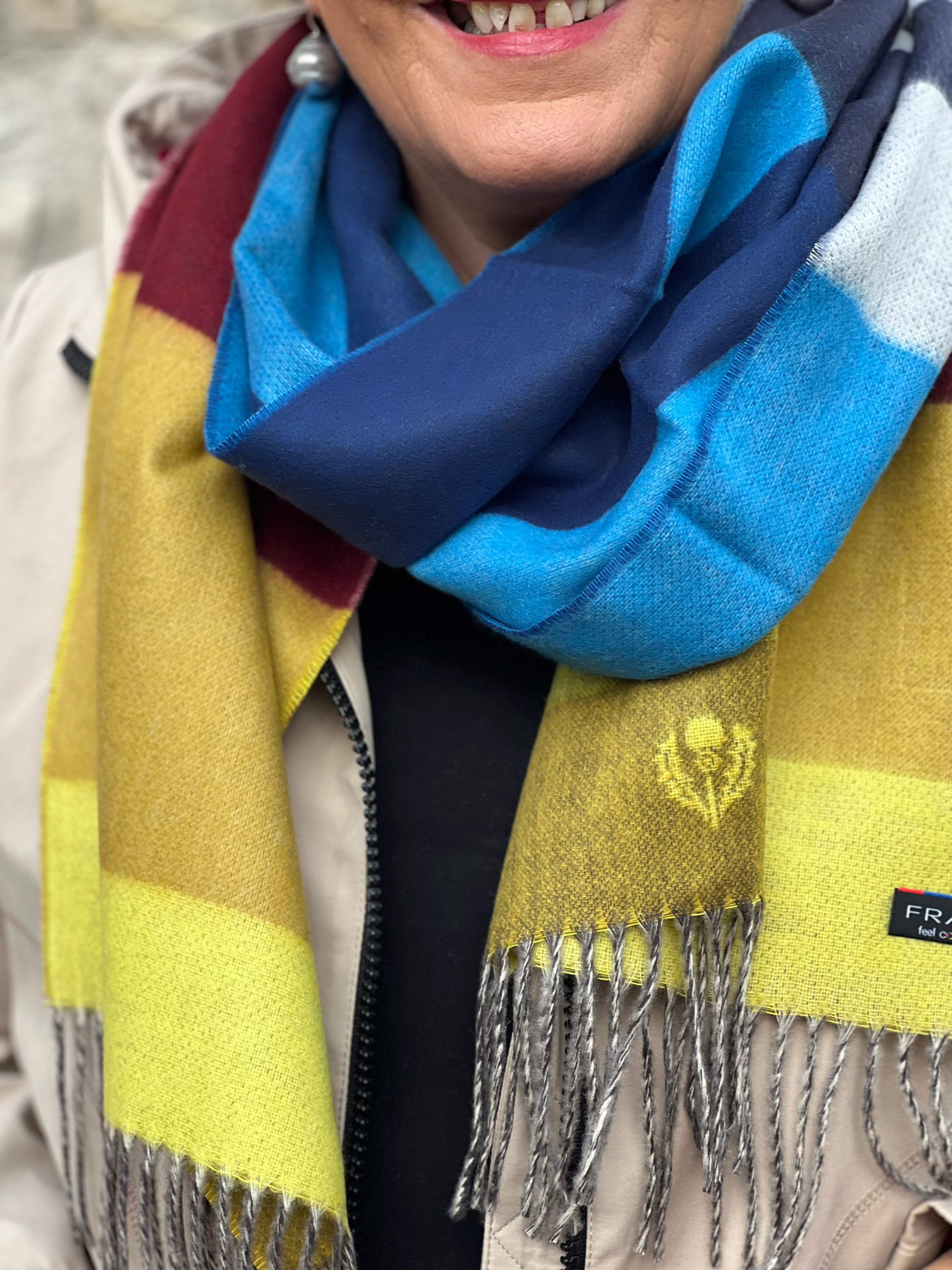 Cashmink Stripe design Scarf In French Blue