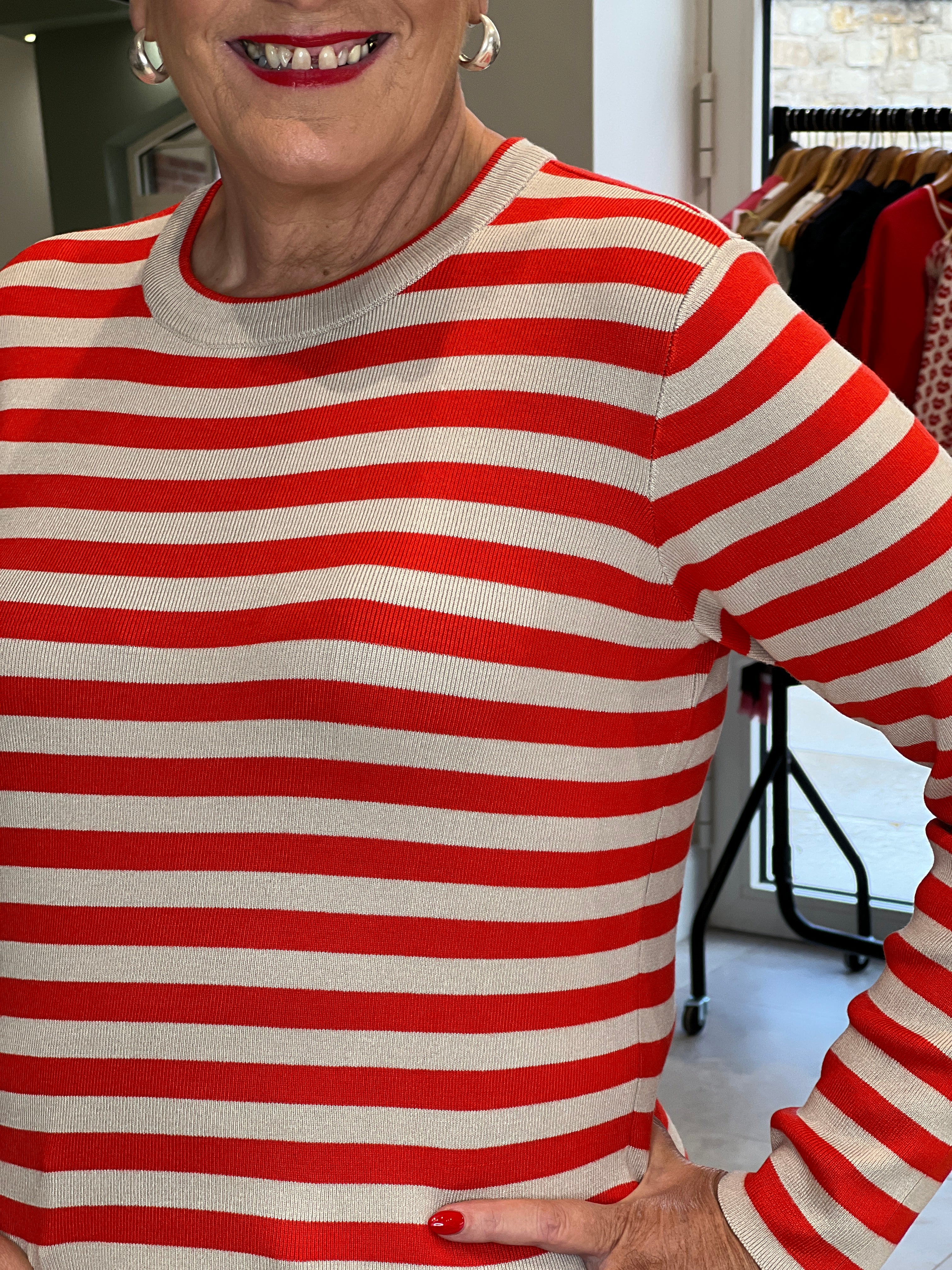 Nümph Nustripy Striped Pullover In Fiery Red