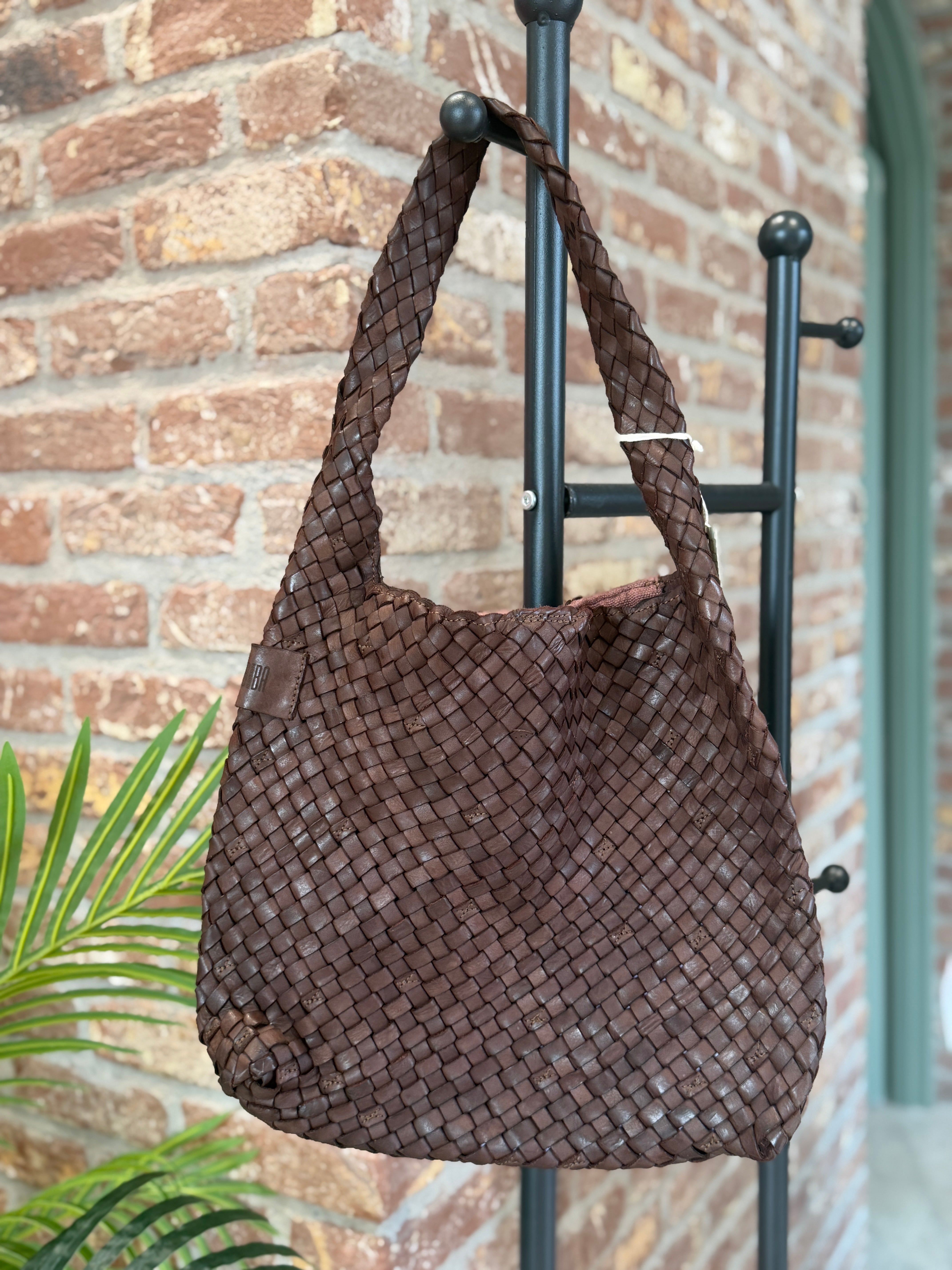 BIBA leather woven killen shoulder bag in Dark Brown