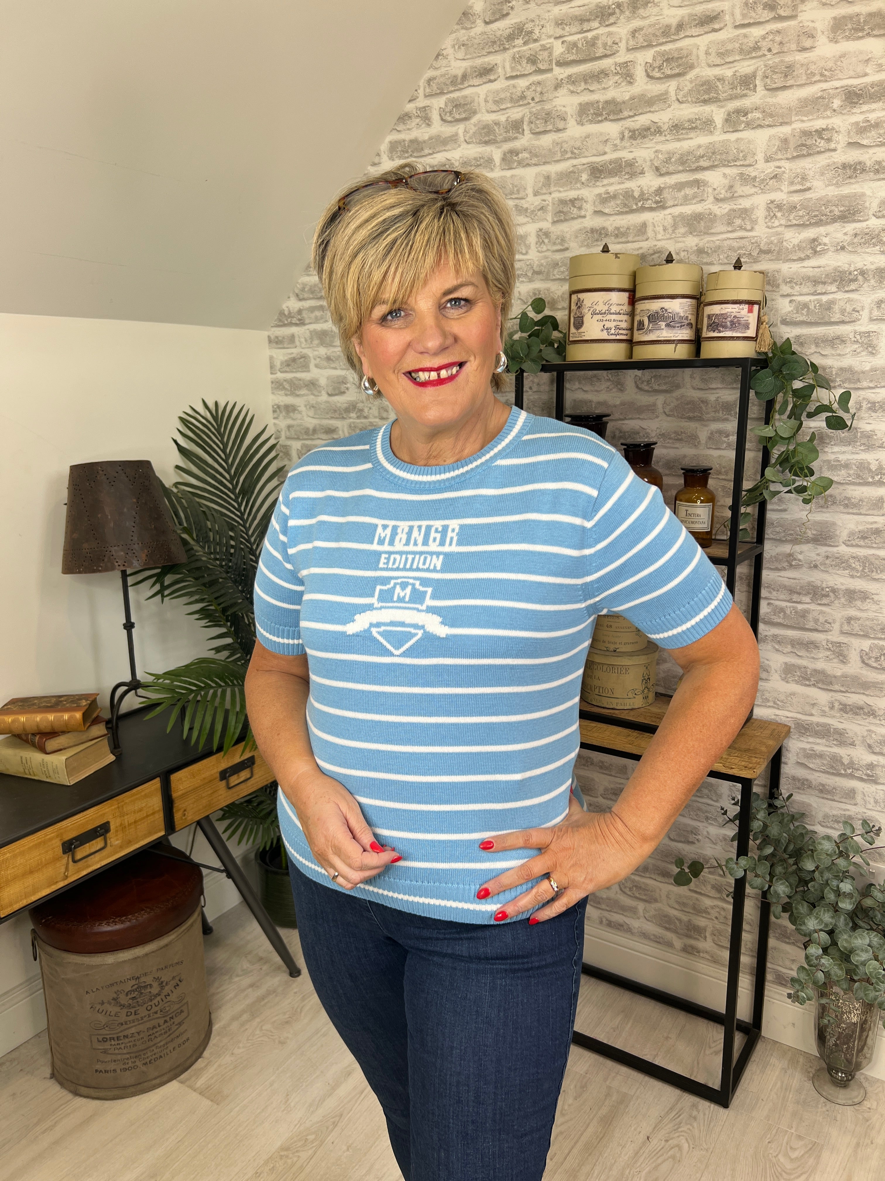 Monari striped Jumper In Spring Water