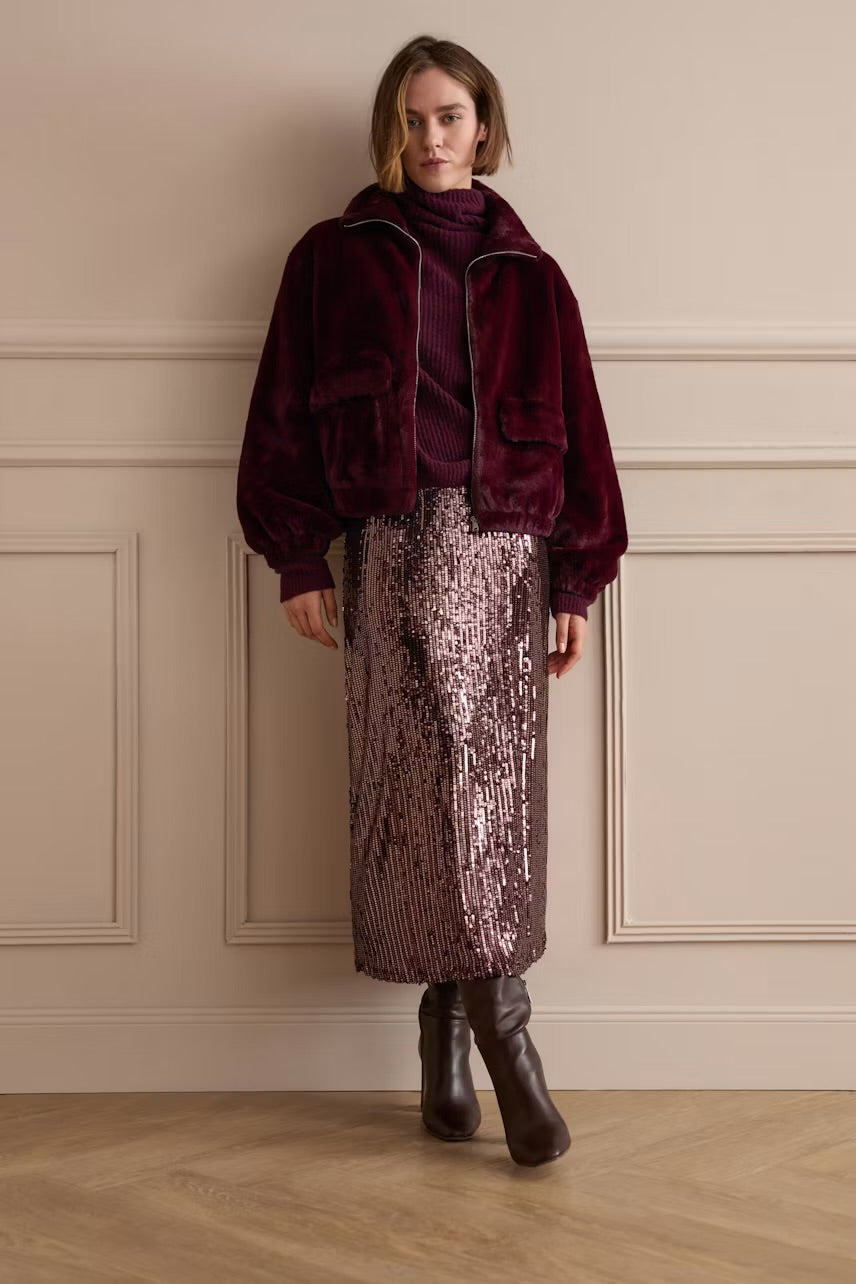 Faux fur jacket in bramble berry