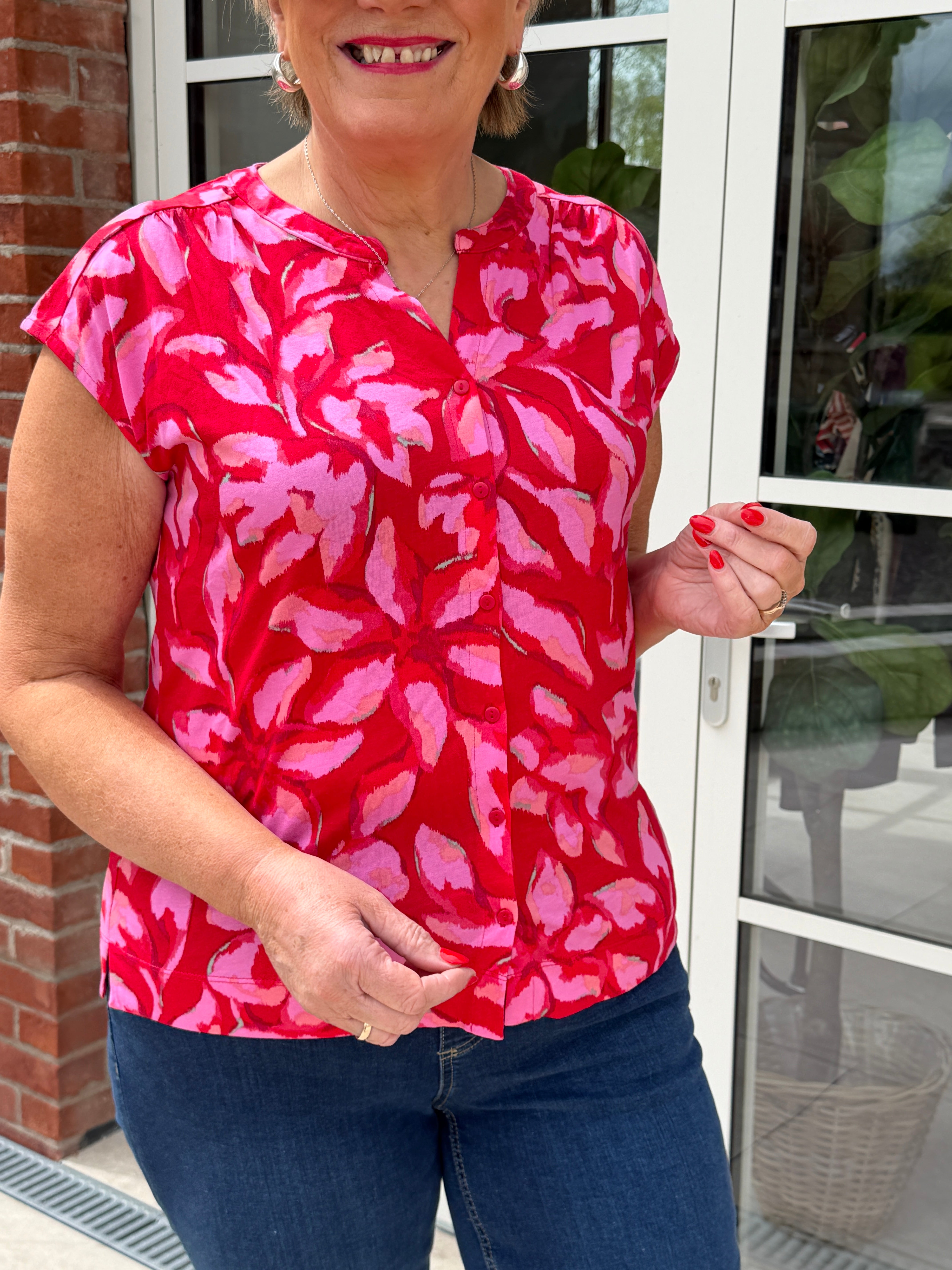 Street One Floral Top In Salsa Red