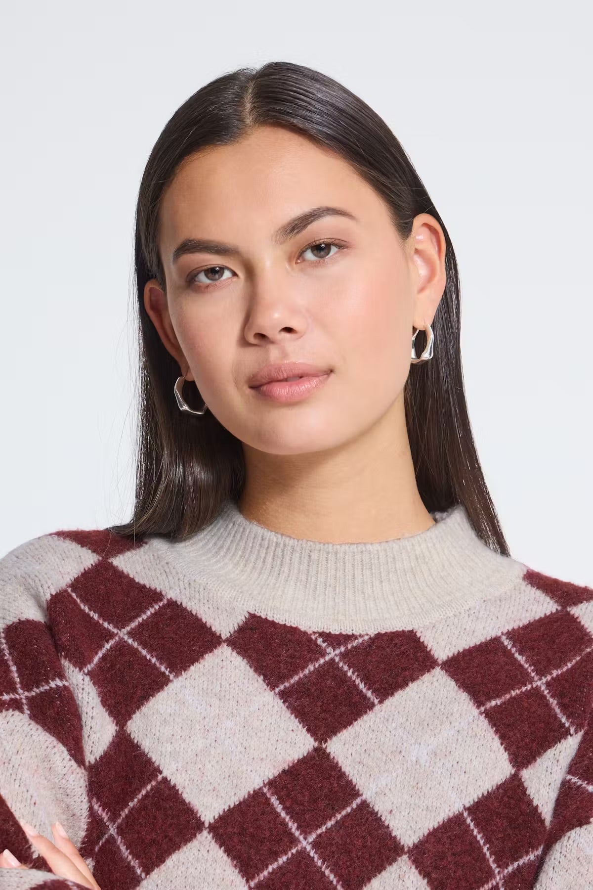 Argyle knit in oatmeal & red