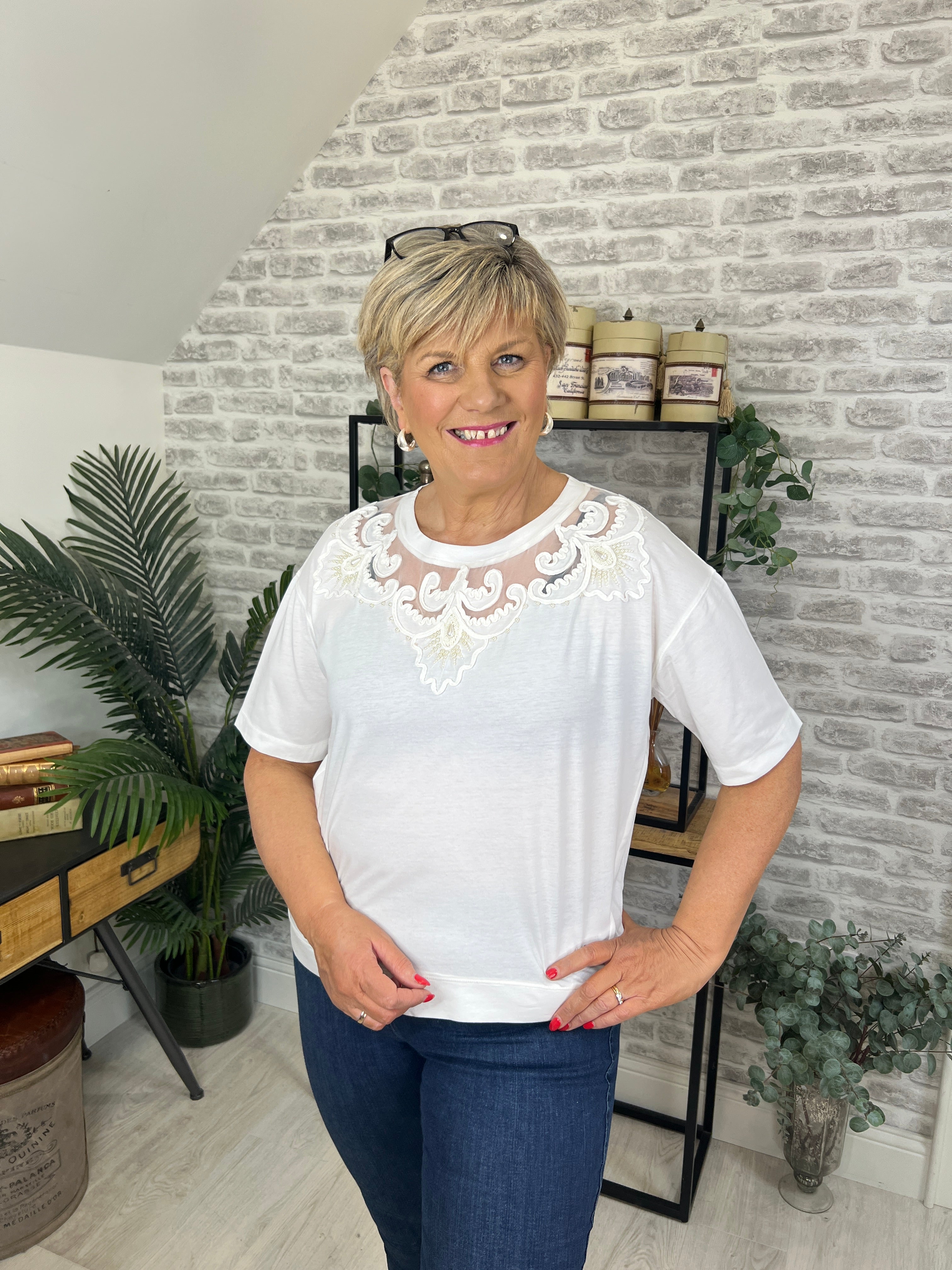 Monari T-shirt With Beads In Off White