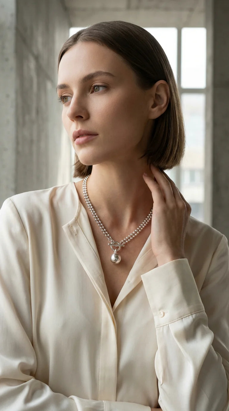 Envy short t-bar & ball necklace in silver