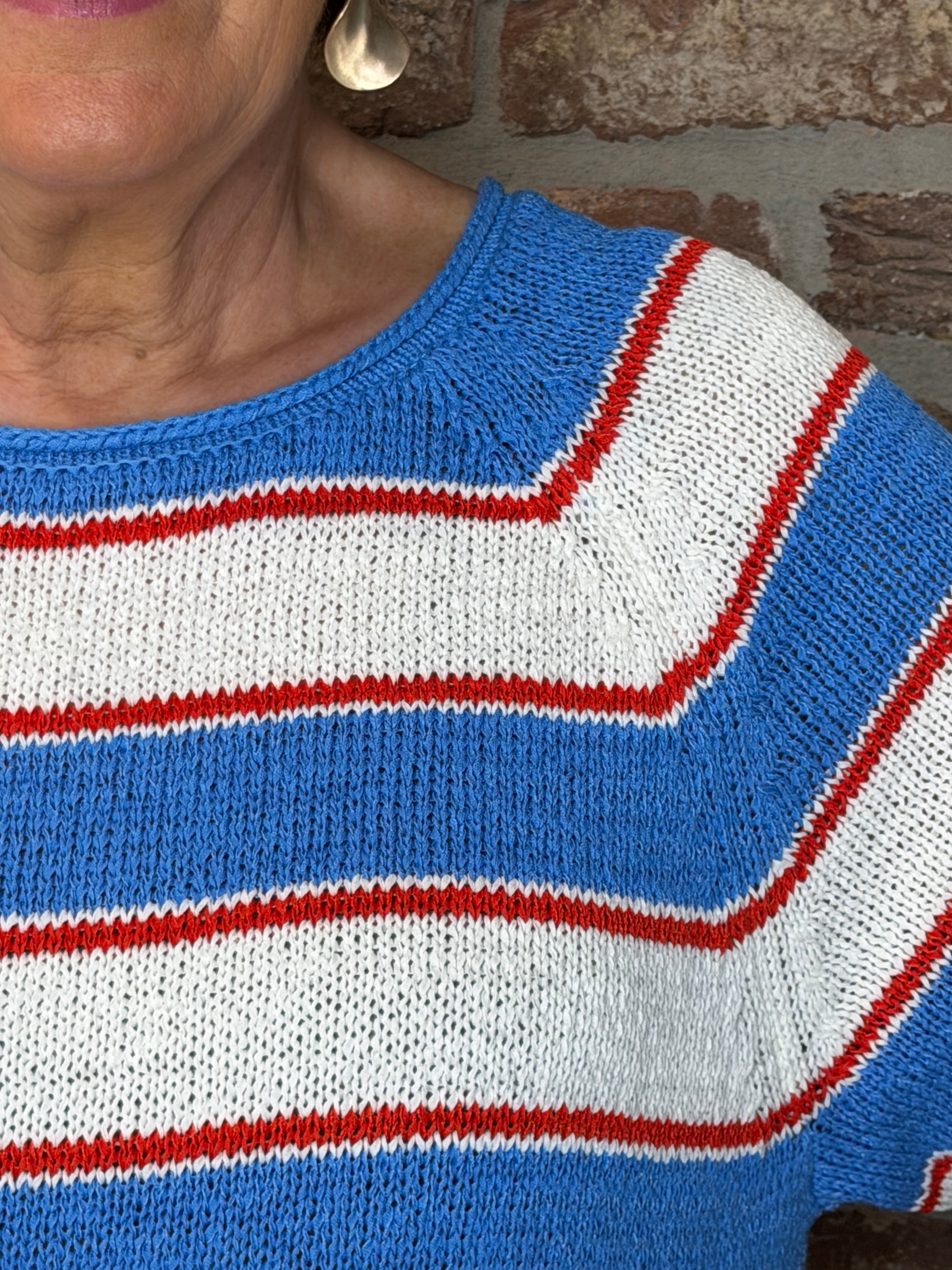 Oui striped pullover in blue & red multi