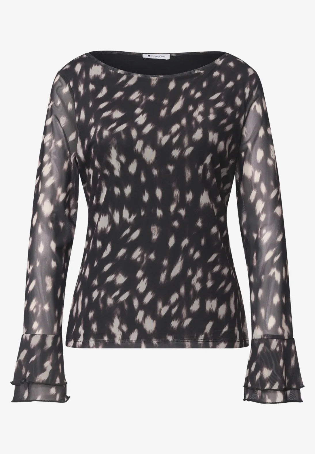 Patterned mesh top in black & brown multi