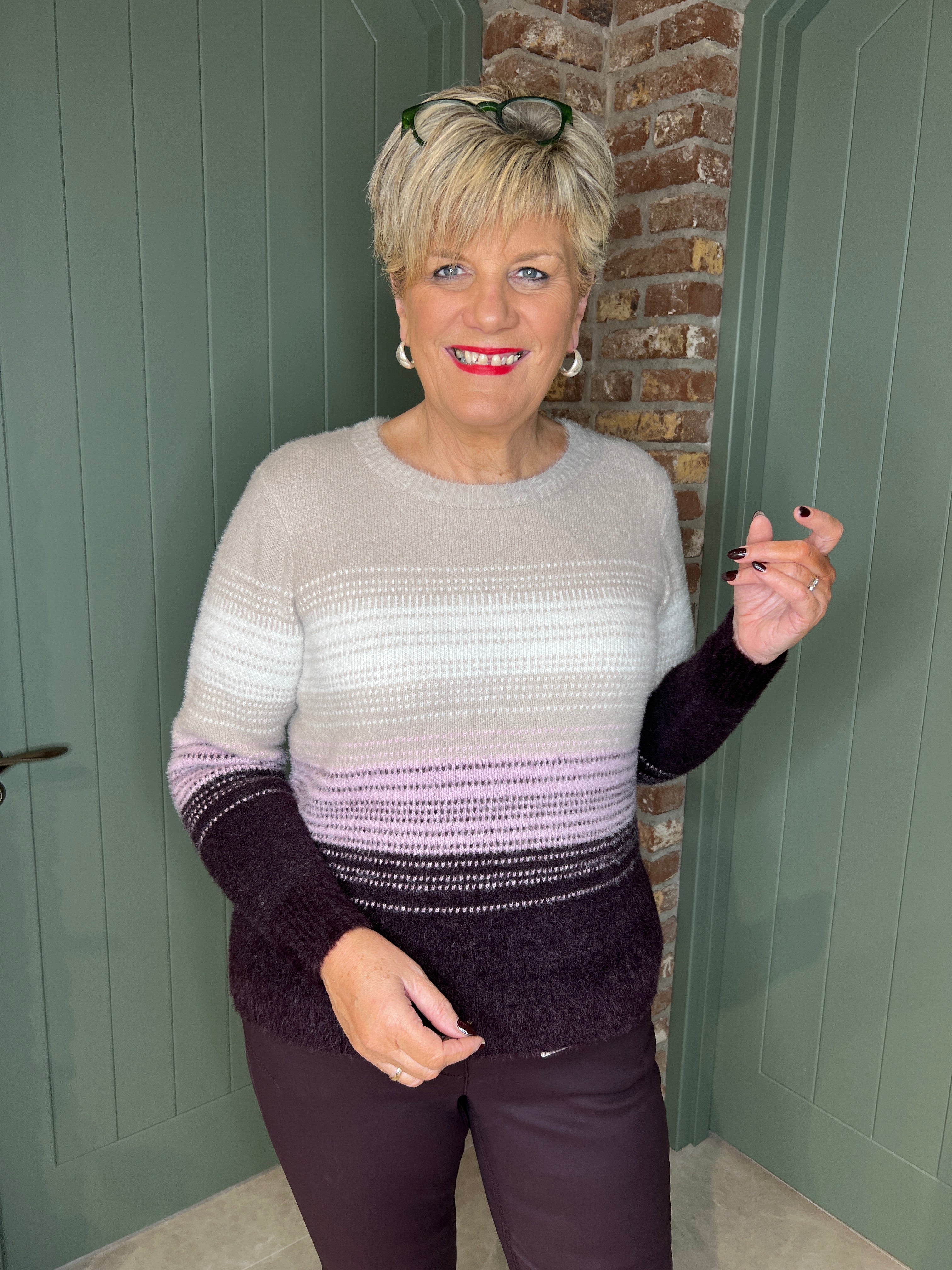 Cecil Striped Jumper In Eggplant Red