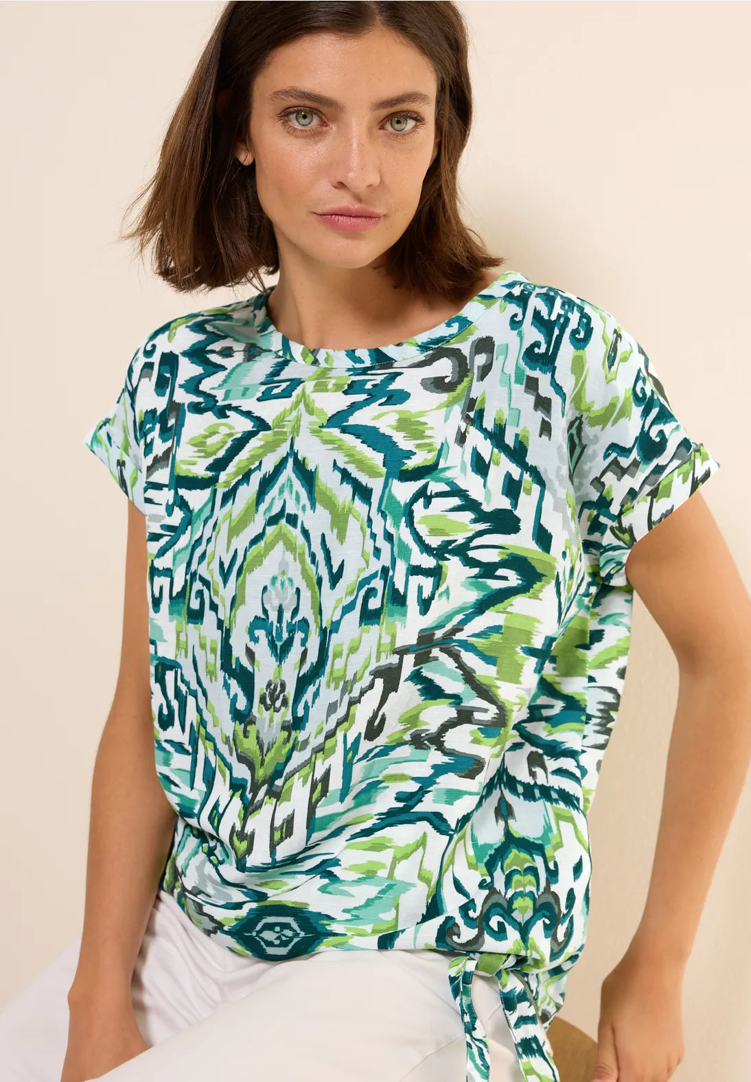 Cecil Linen Knot Blouse In Green Lagoo