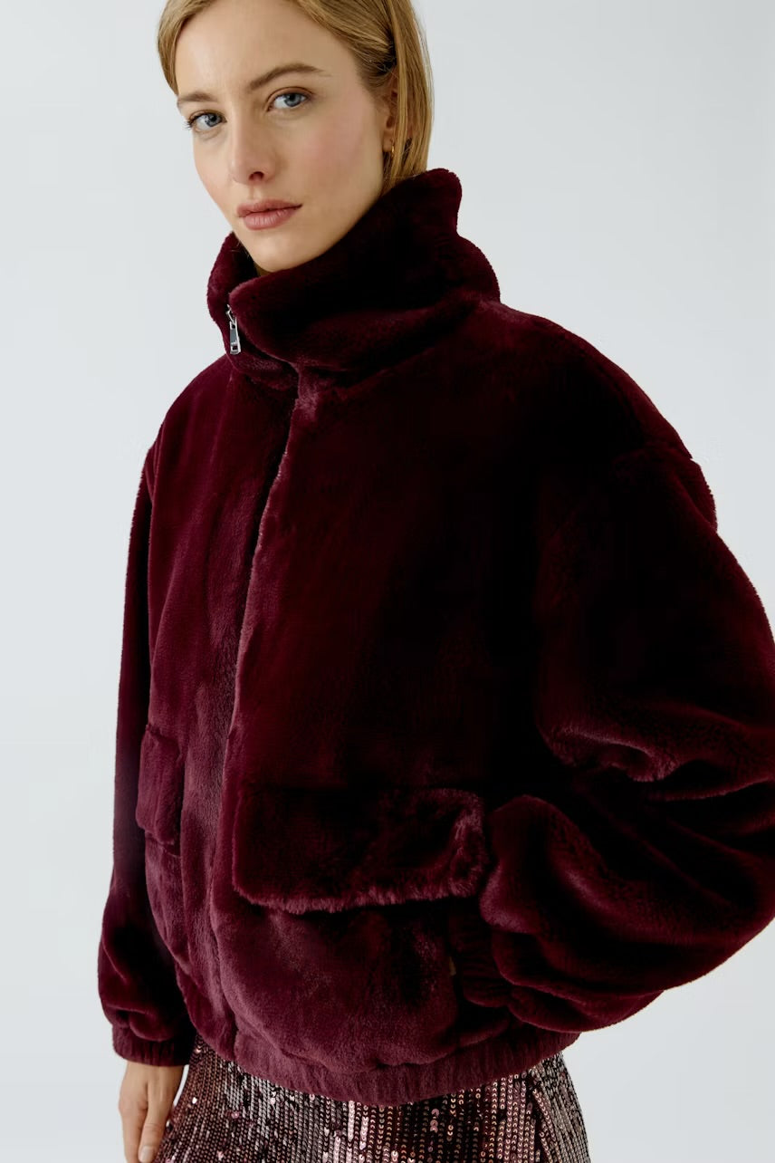 Faux fur jacket in bramble berry