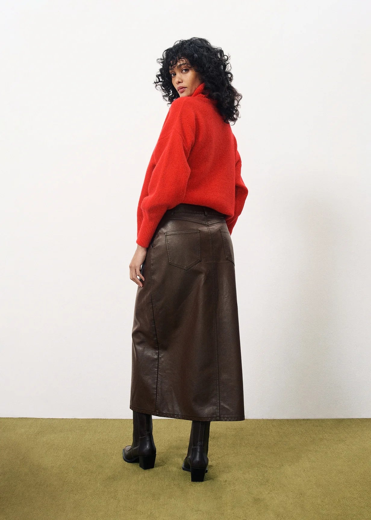FRNCH Jupe Faux leather Skirt In Chocolate