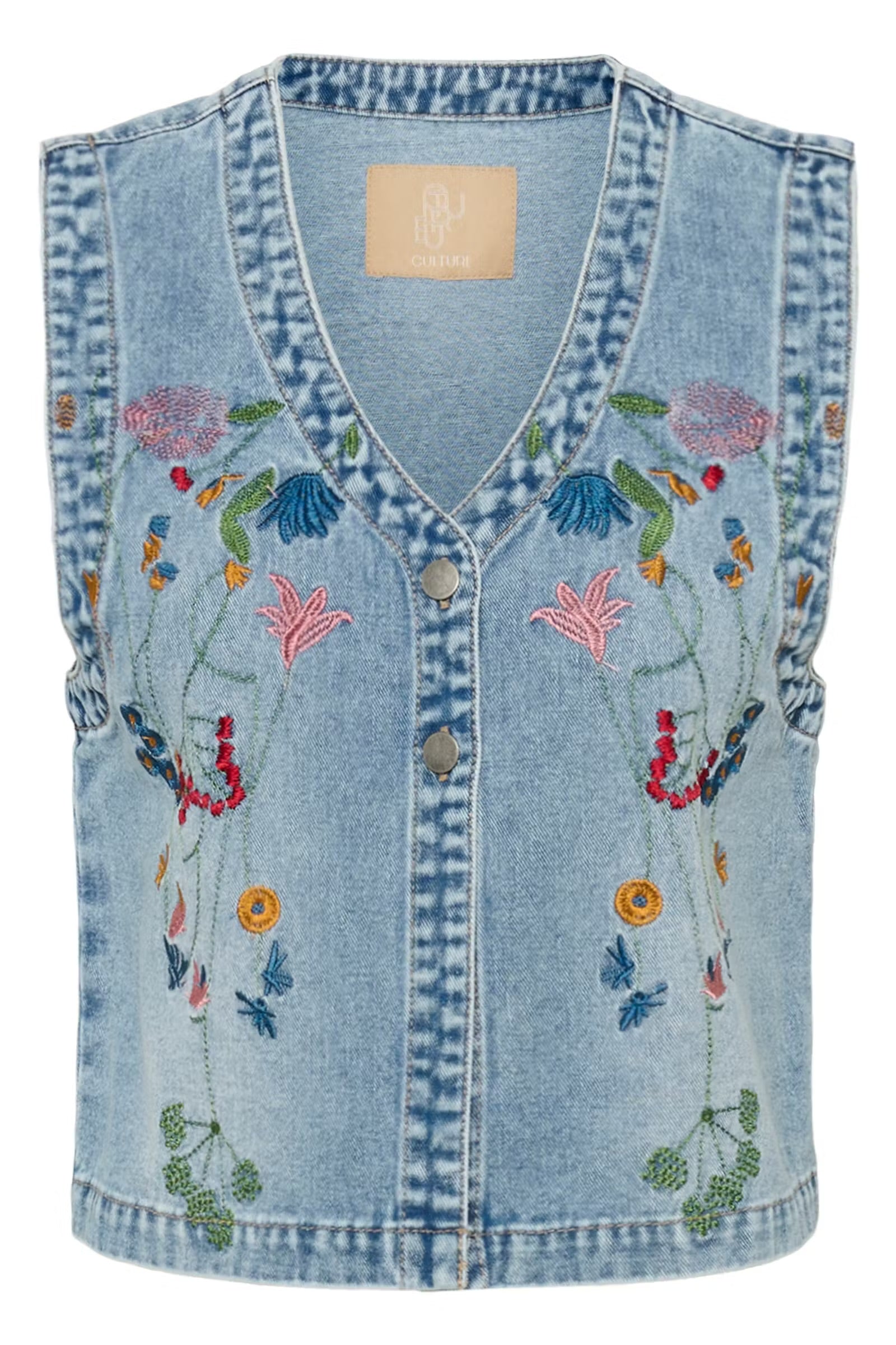 Culture Embroidery Waistcoat In Light Wash