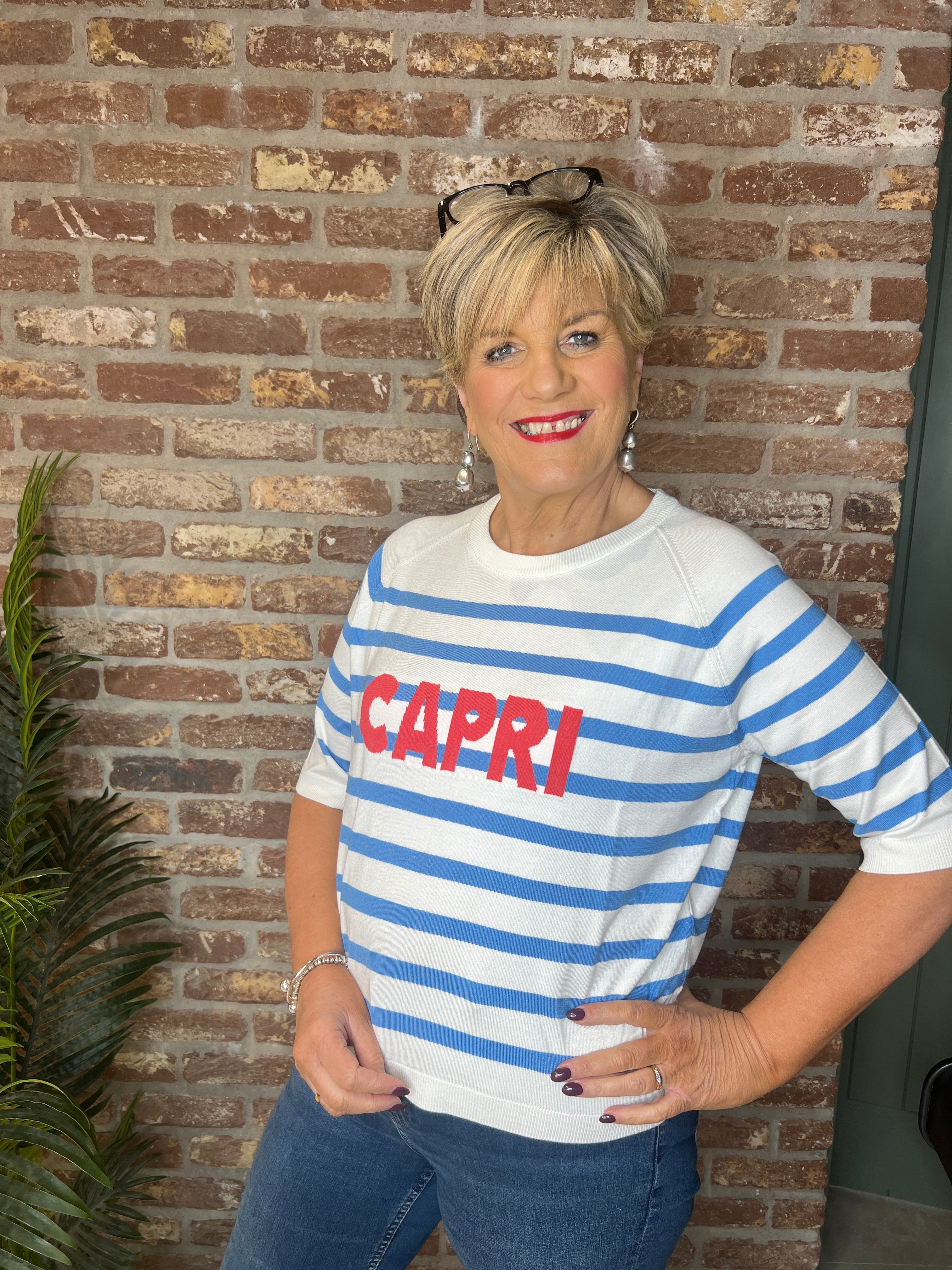 Milano Italy Roma Pullover In Off white & Blue