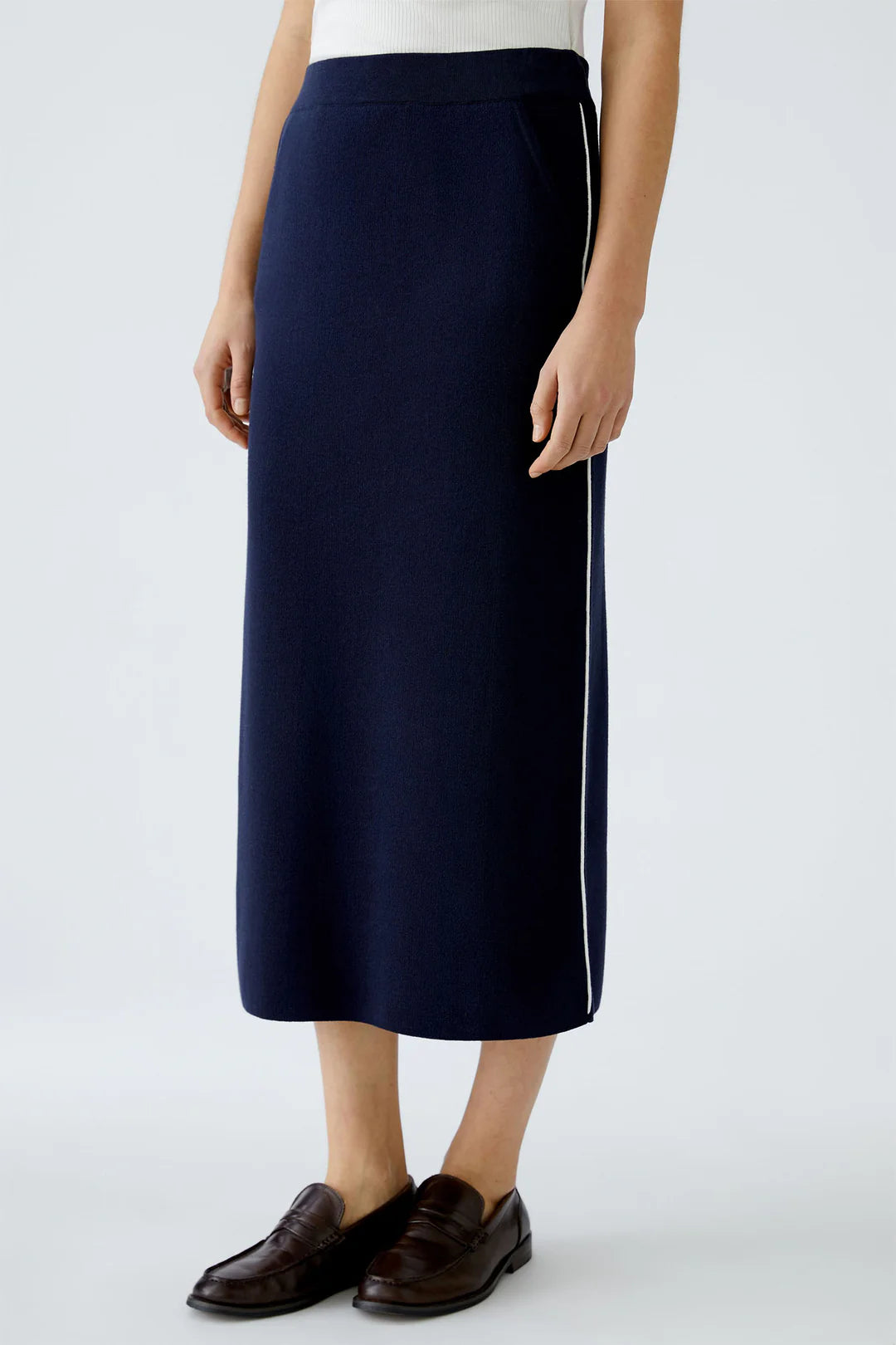 Oui Pull On Knitted Skirt In Dark Blue