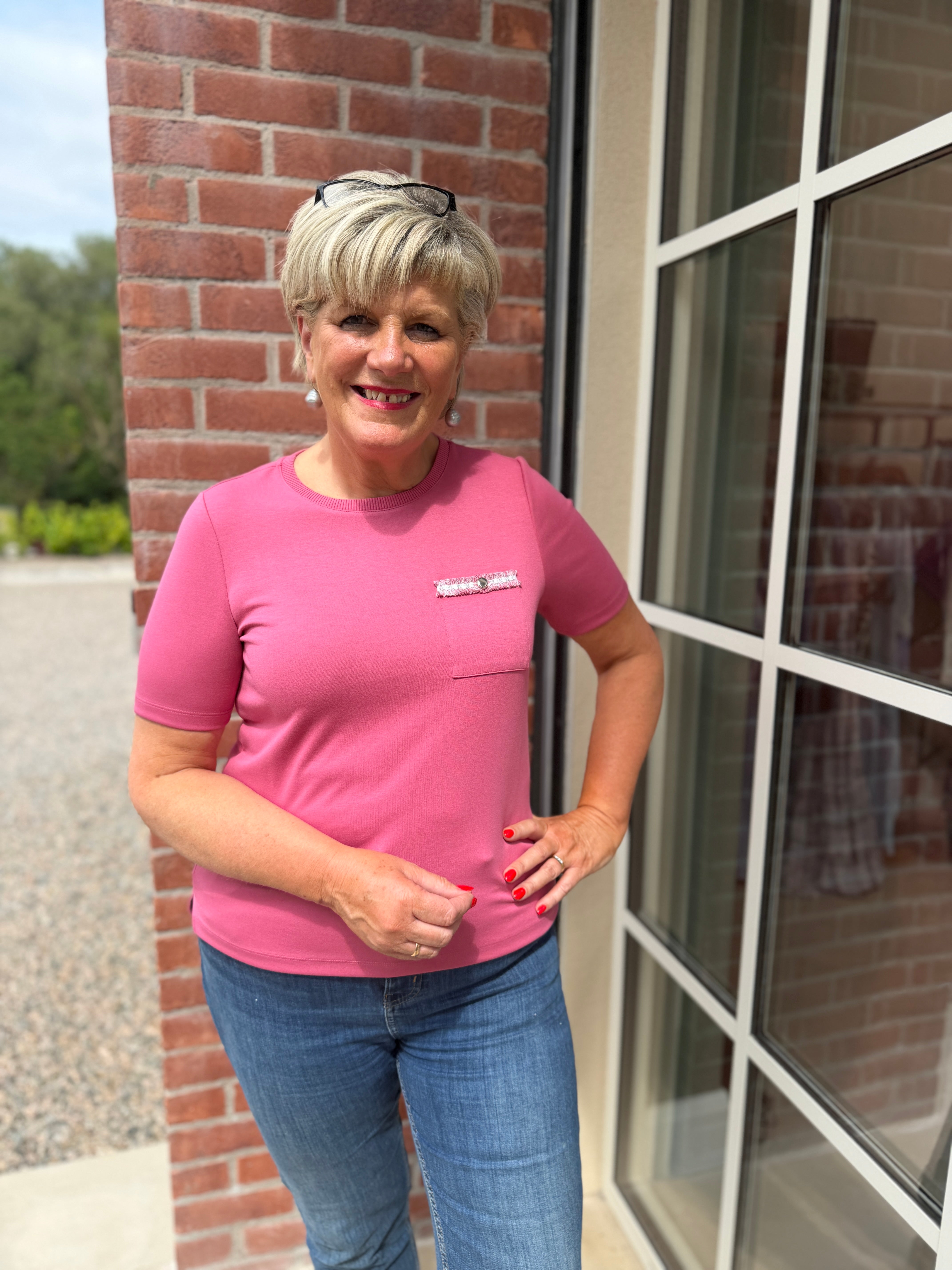Street One t-shirt with decor in blush berry
