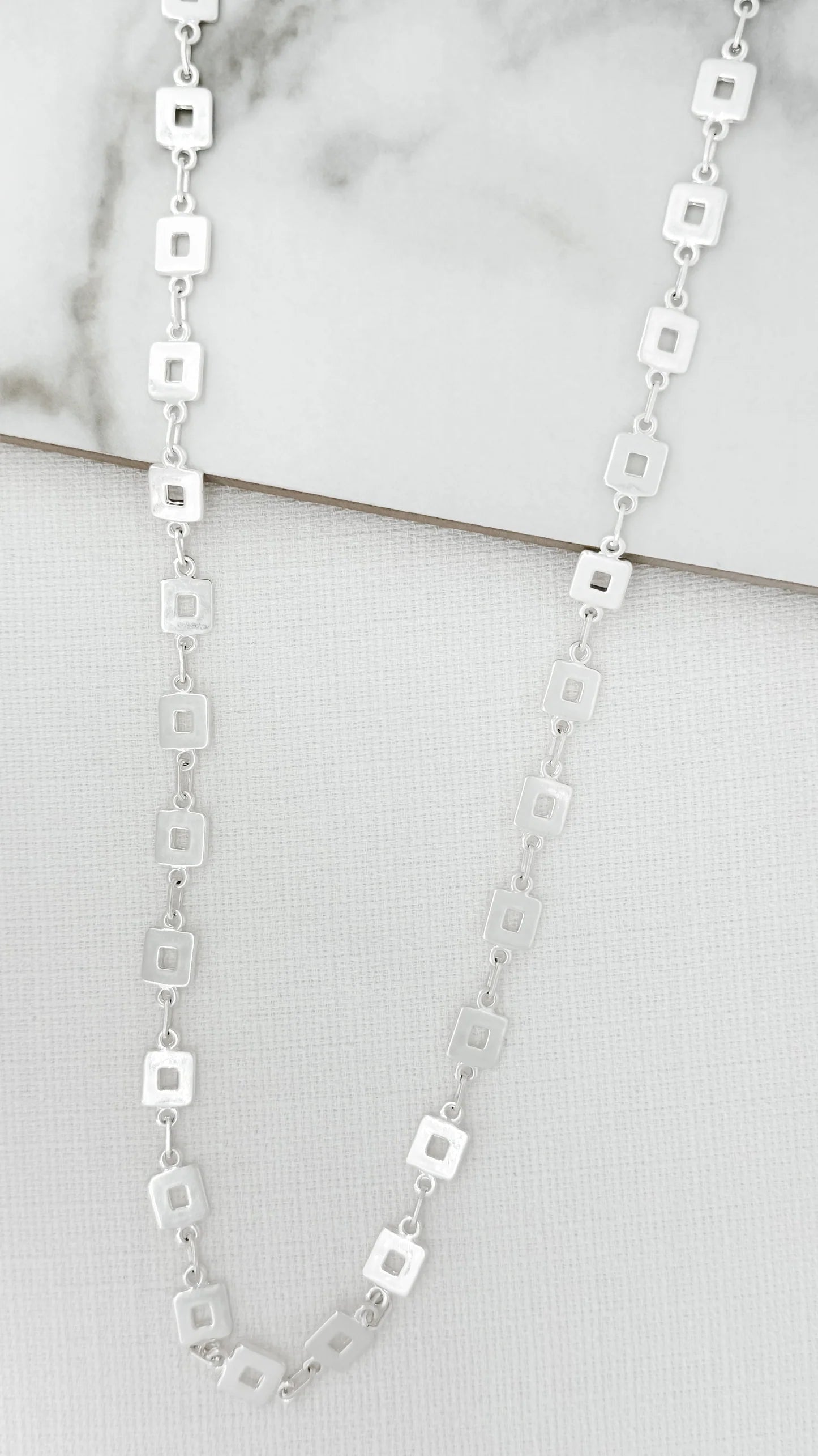Envy Long Square Link Necklace In Silver