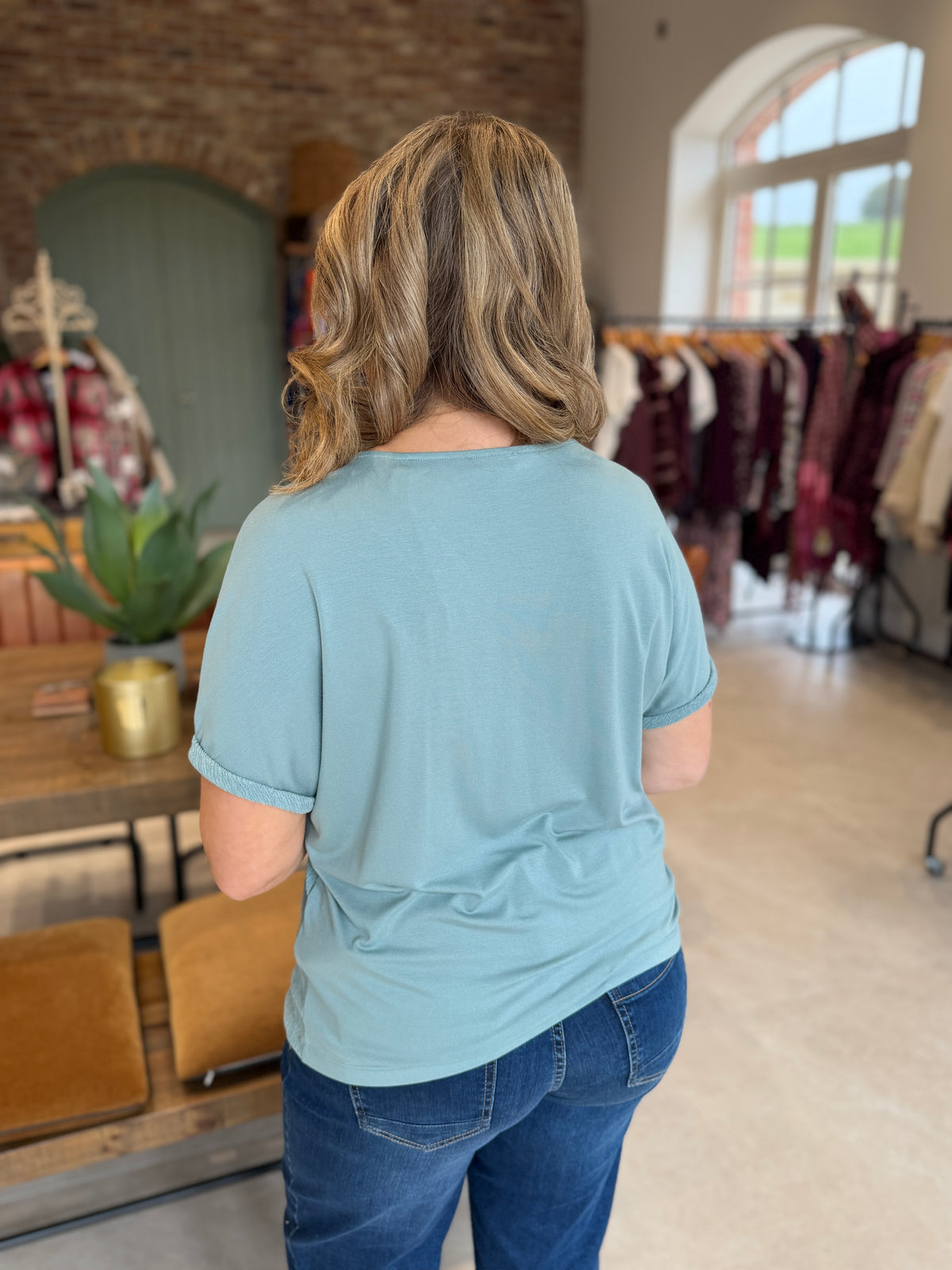 Street One V-neck top in turquoise