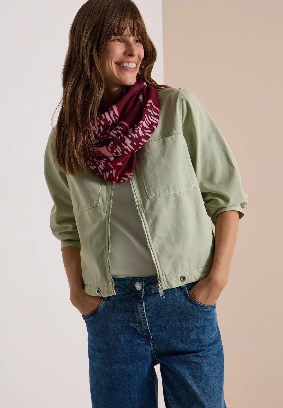 Patchwork print loop snood in Red wine