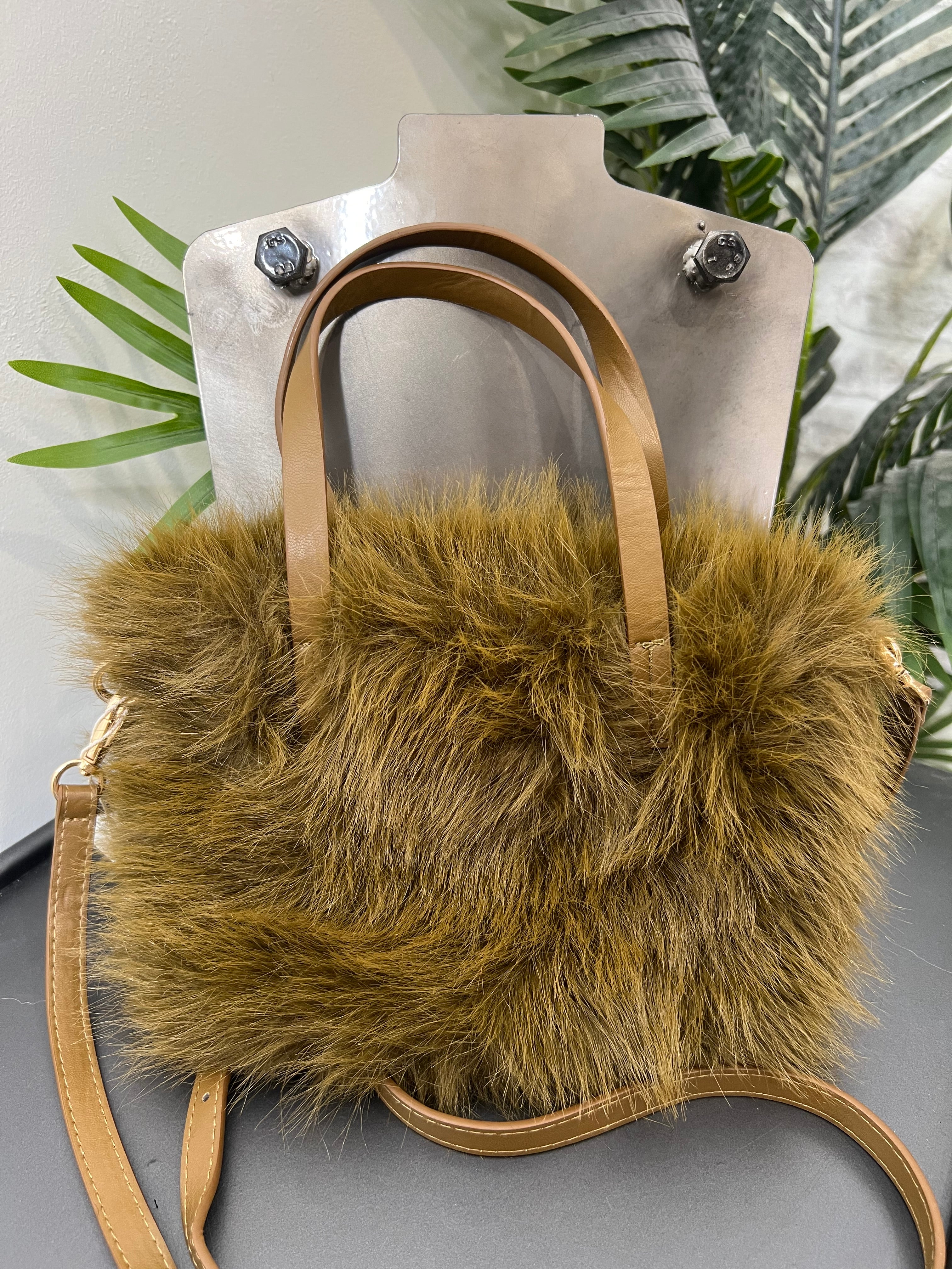 Olivia Mini Faux Fur Bag in Olive