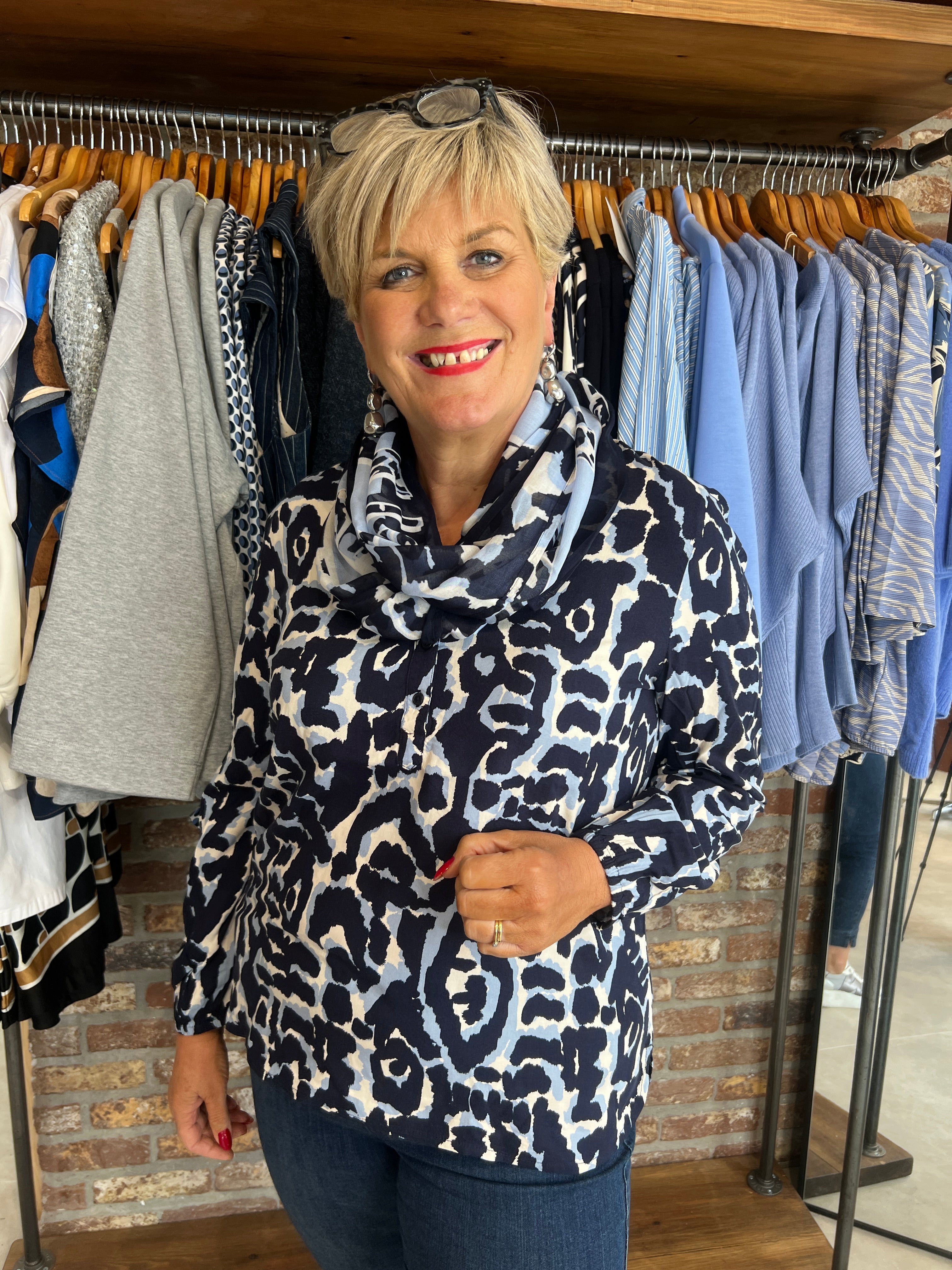 Cecil Patterned Blouse In Urban Dark Blue