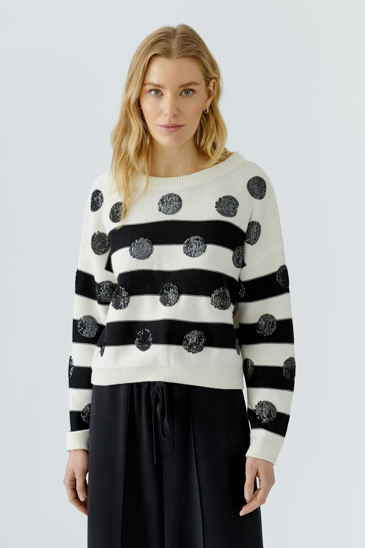 Oui sequin dots patterned jumper in white & black