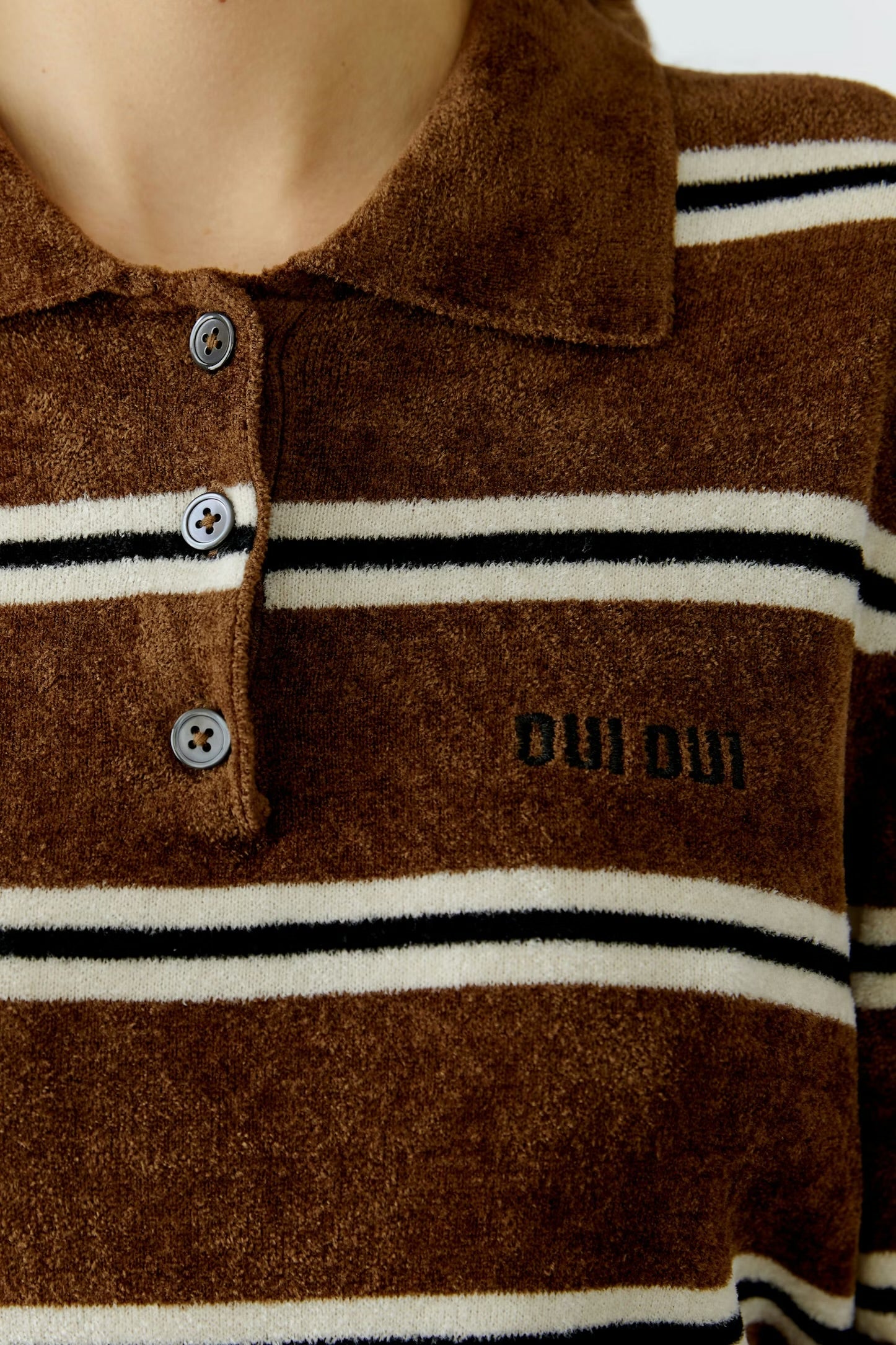 Oui Striped Polo Pullover In White & Black