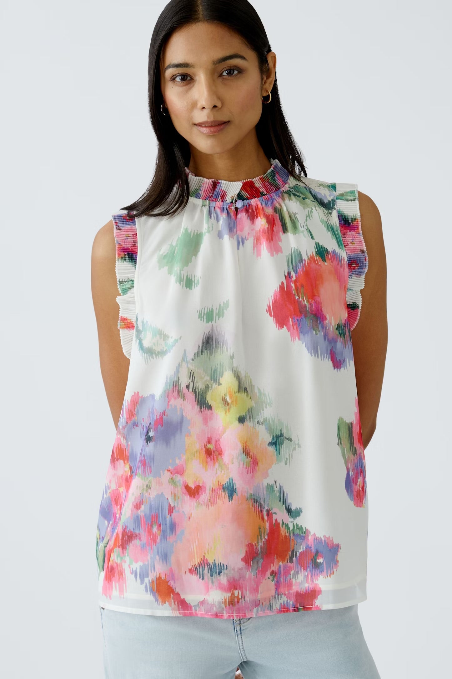 Oui Floral Blouse In Pink & Green