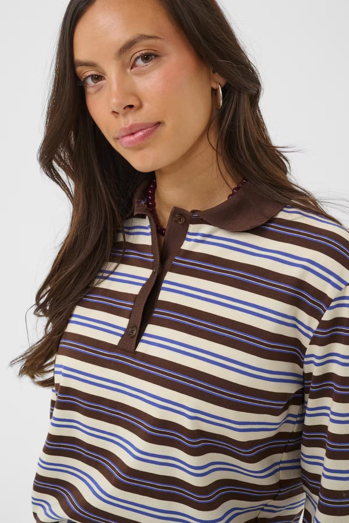 Striped Polo-shirt in brown & blue