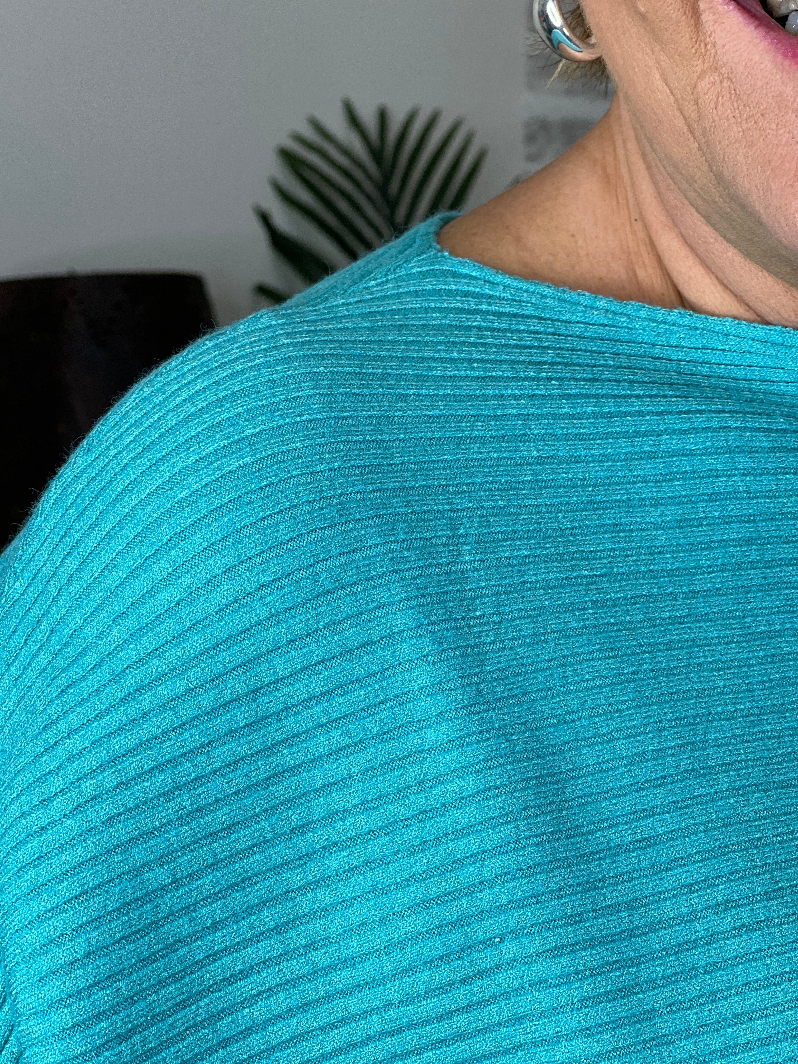 Deck By Decollage Ribbed Batwing Knit In Aqua